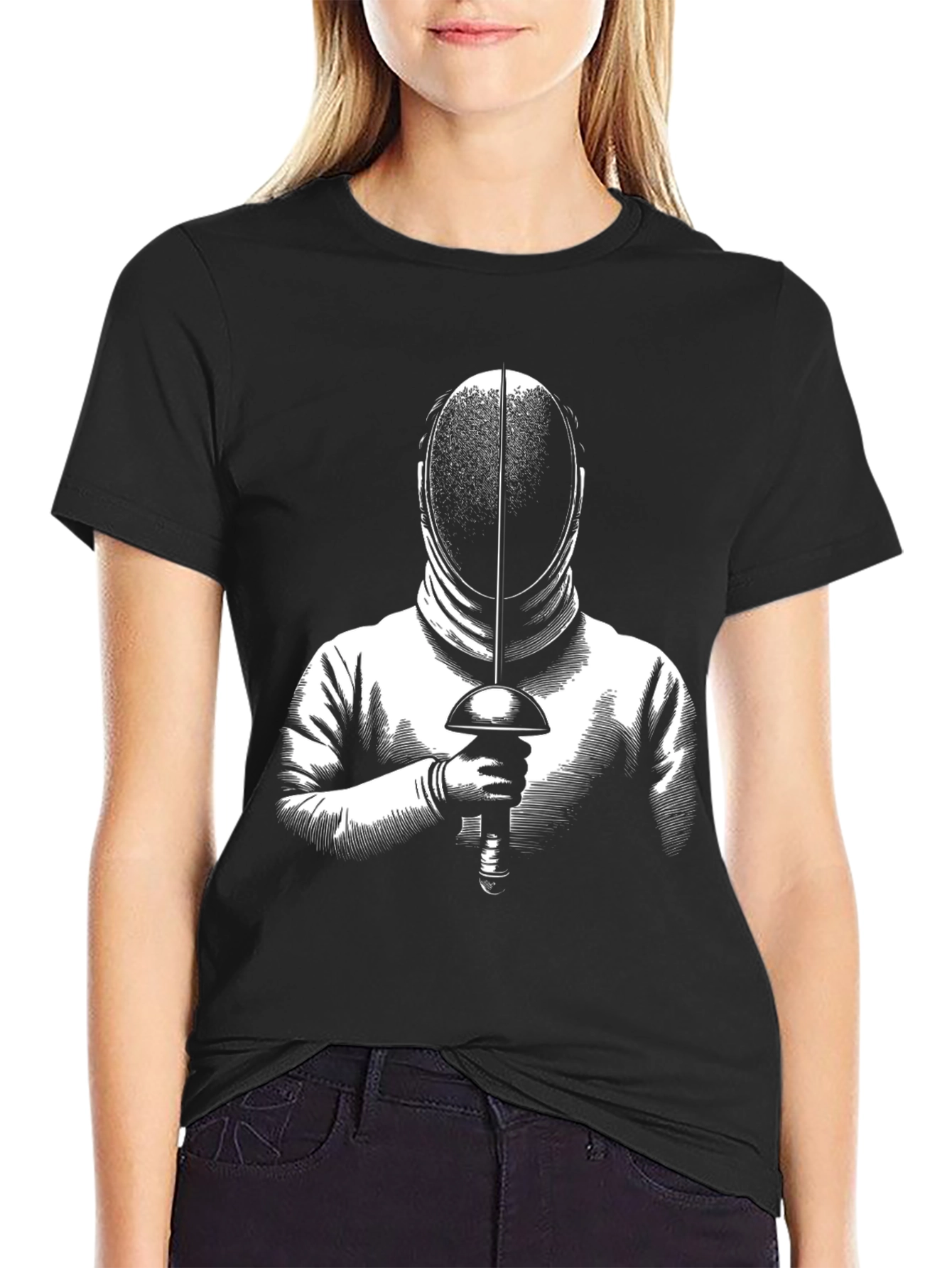 Black Fencing T-Shirt - Foil Duel Design view 2