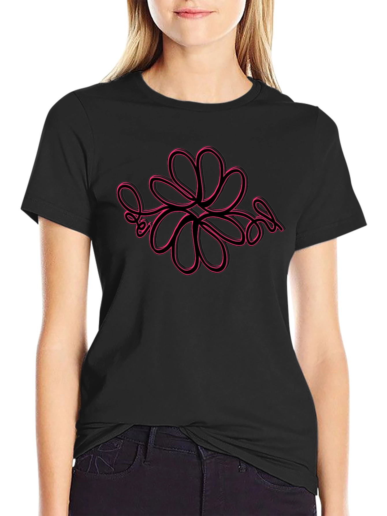 Black Trendy Black T-Shirt with Bold Floral Graphic view 2