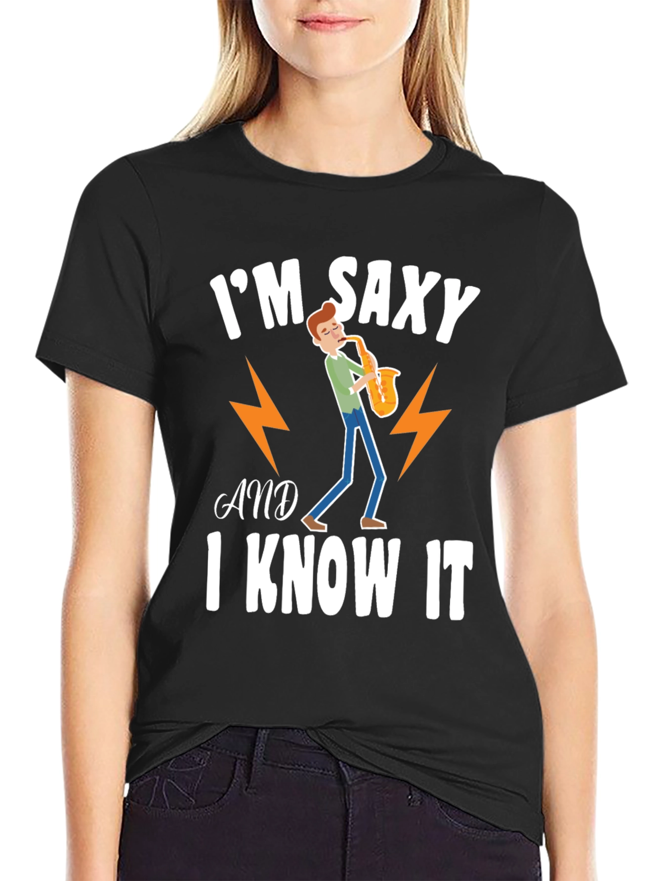 Black I'm Saxy and I Know It Graphic T-Shirt view 2