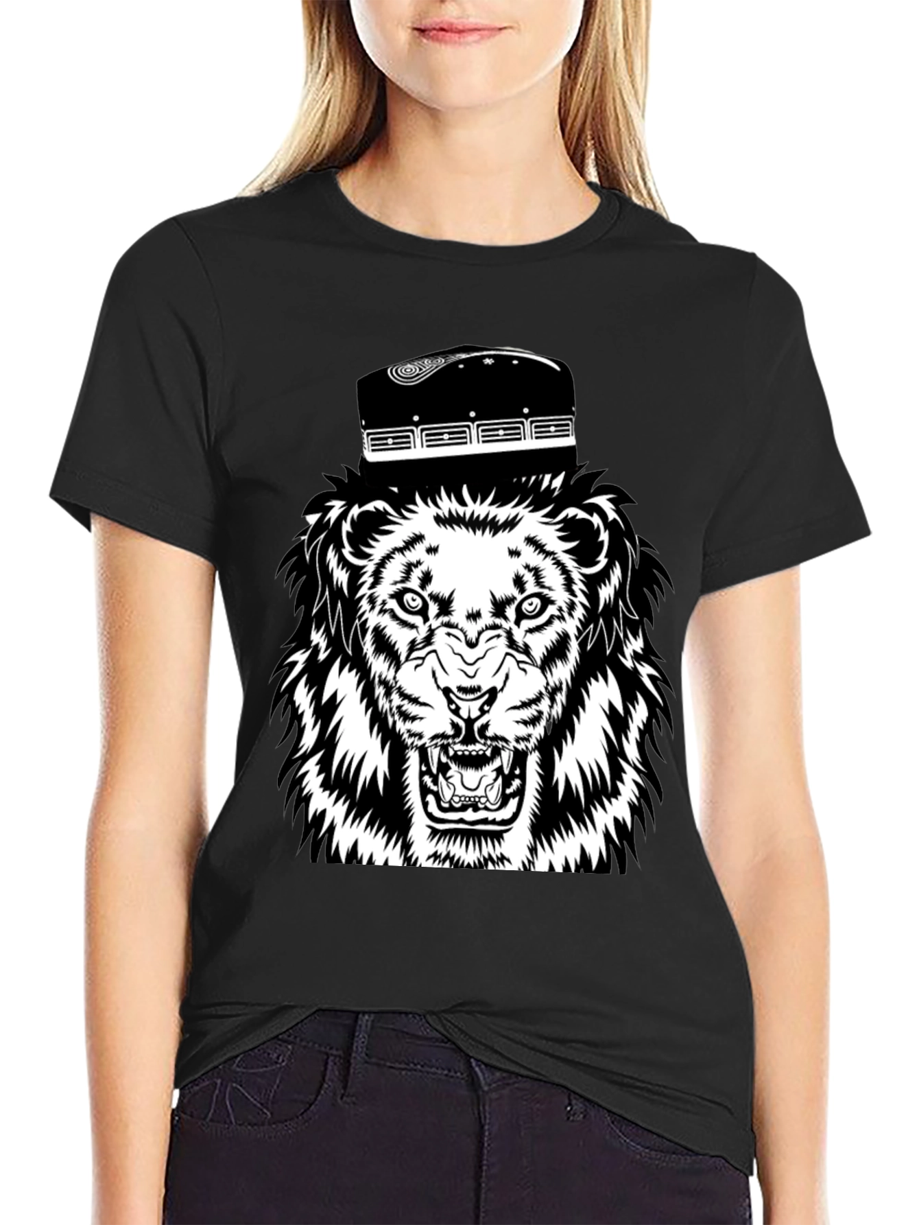 Black Lion with Fez Black T-Shirt view 2