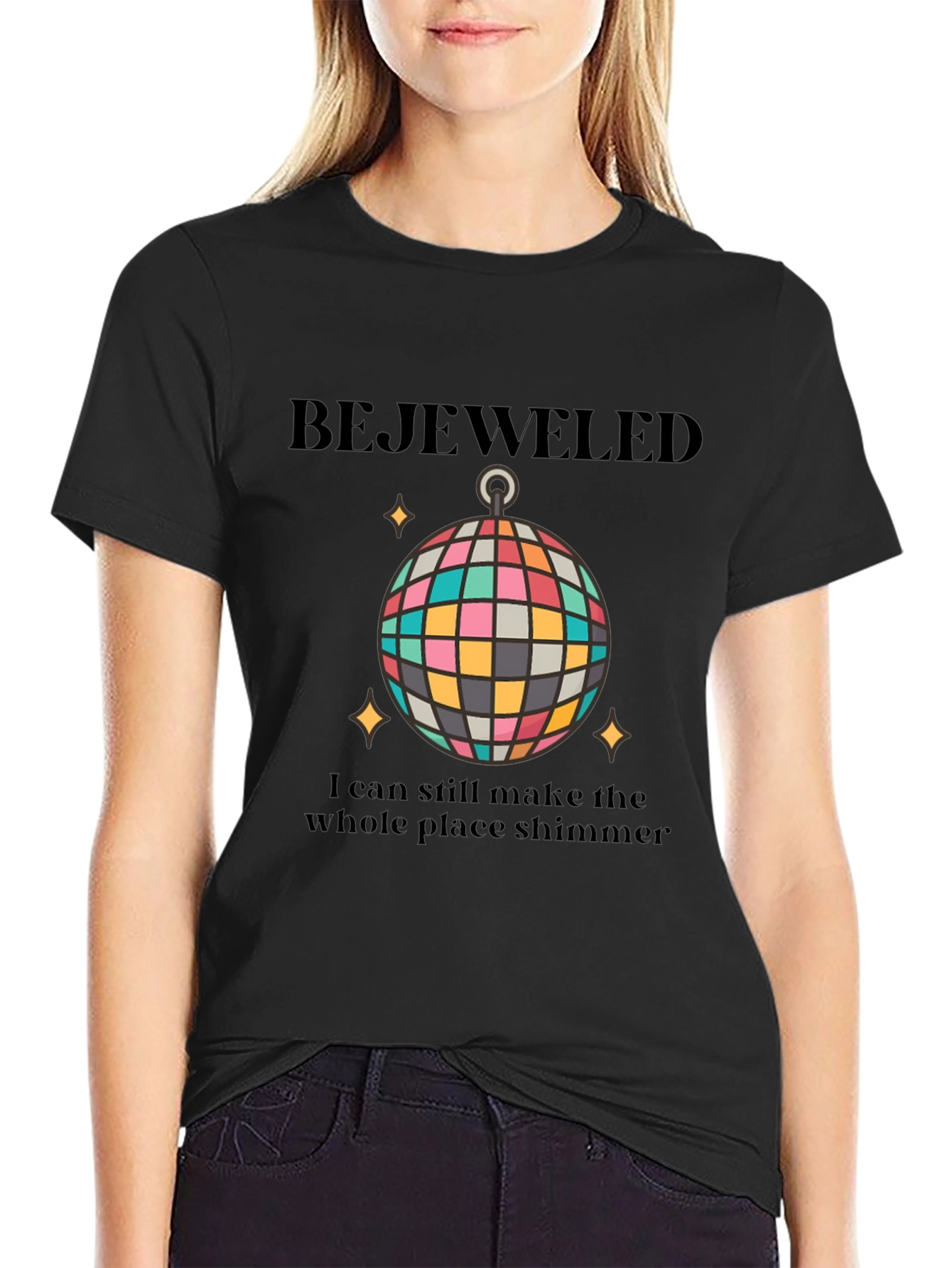 Black Bejeweled Disco Ball Graphic Tee view 2
