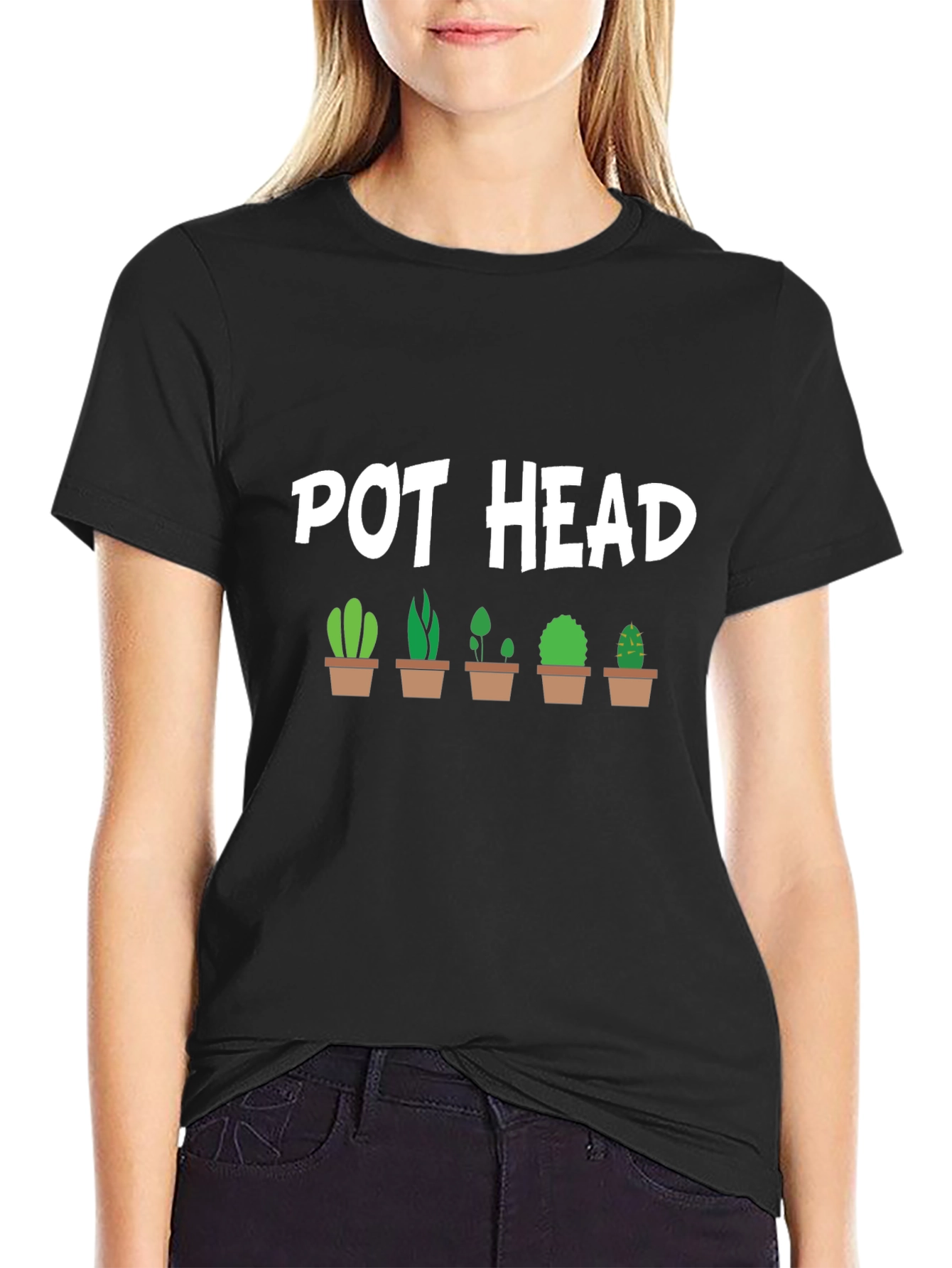 Black Pot Head Cactus T-Shirt - Novelty Graphic Tee view 2