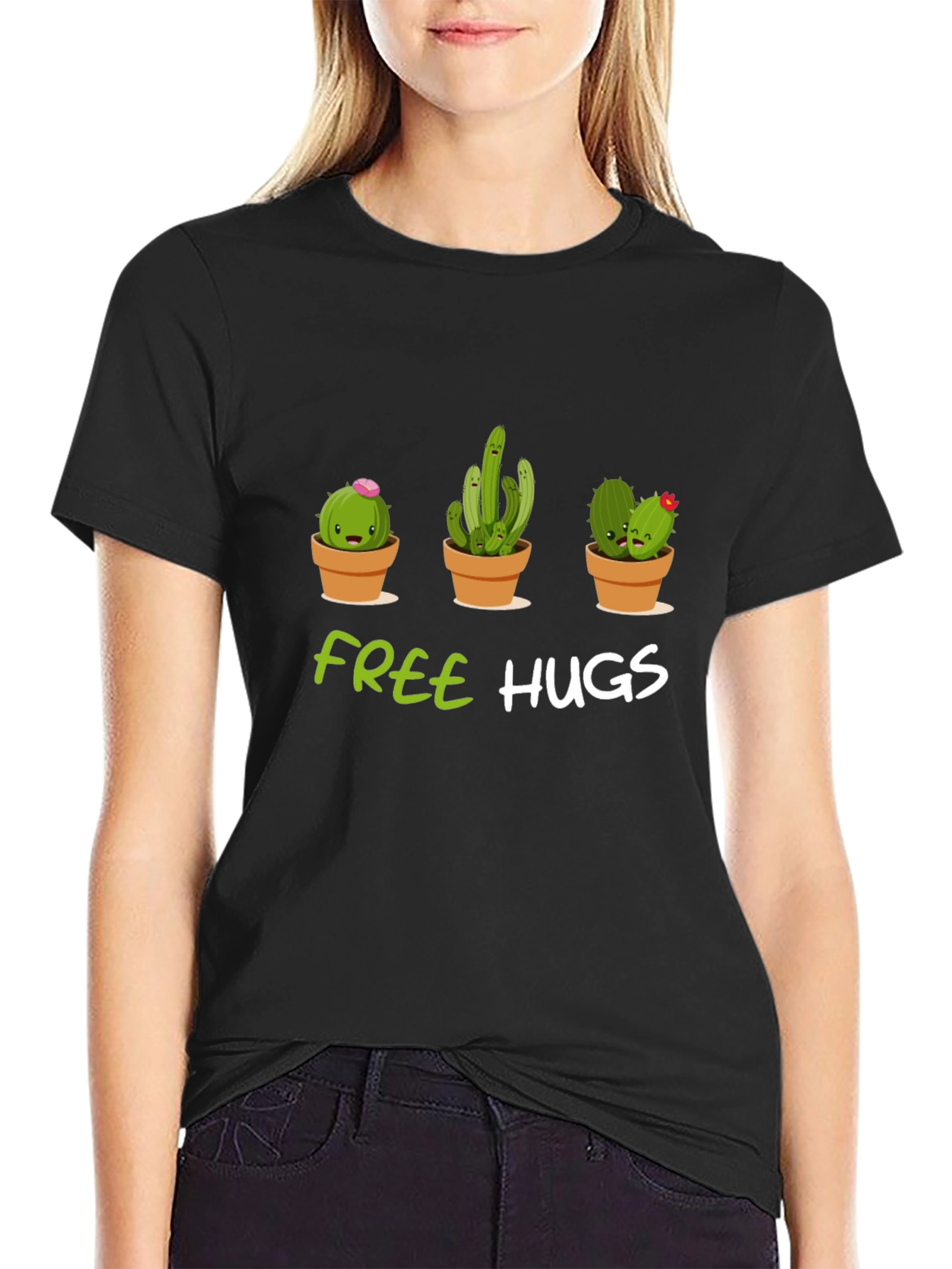 Black Cactus Free Hugs Graphic T-Shirt view 2
