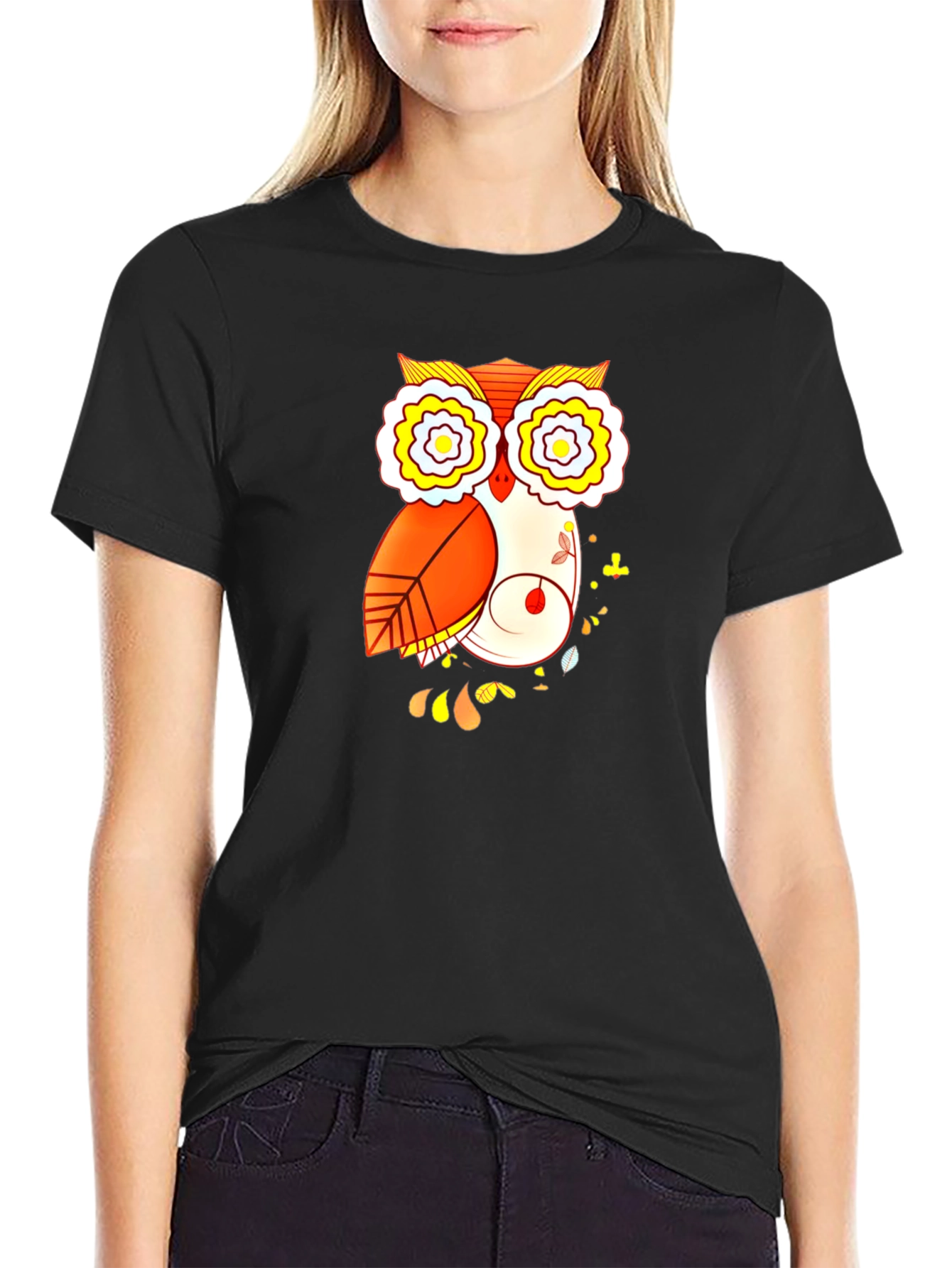Black Owl Graphic Print Black T-Shirt view 2