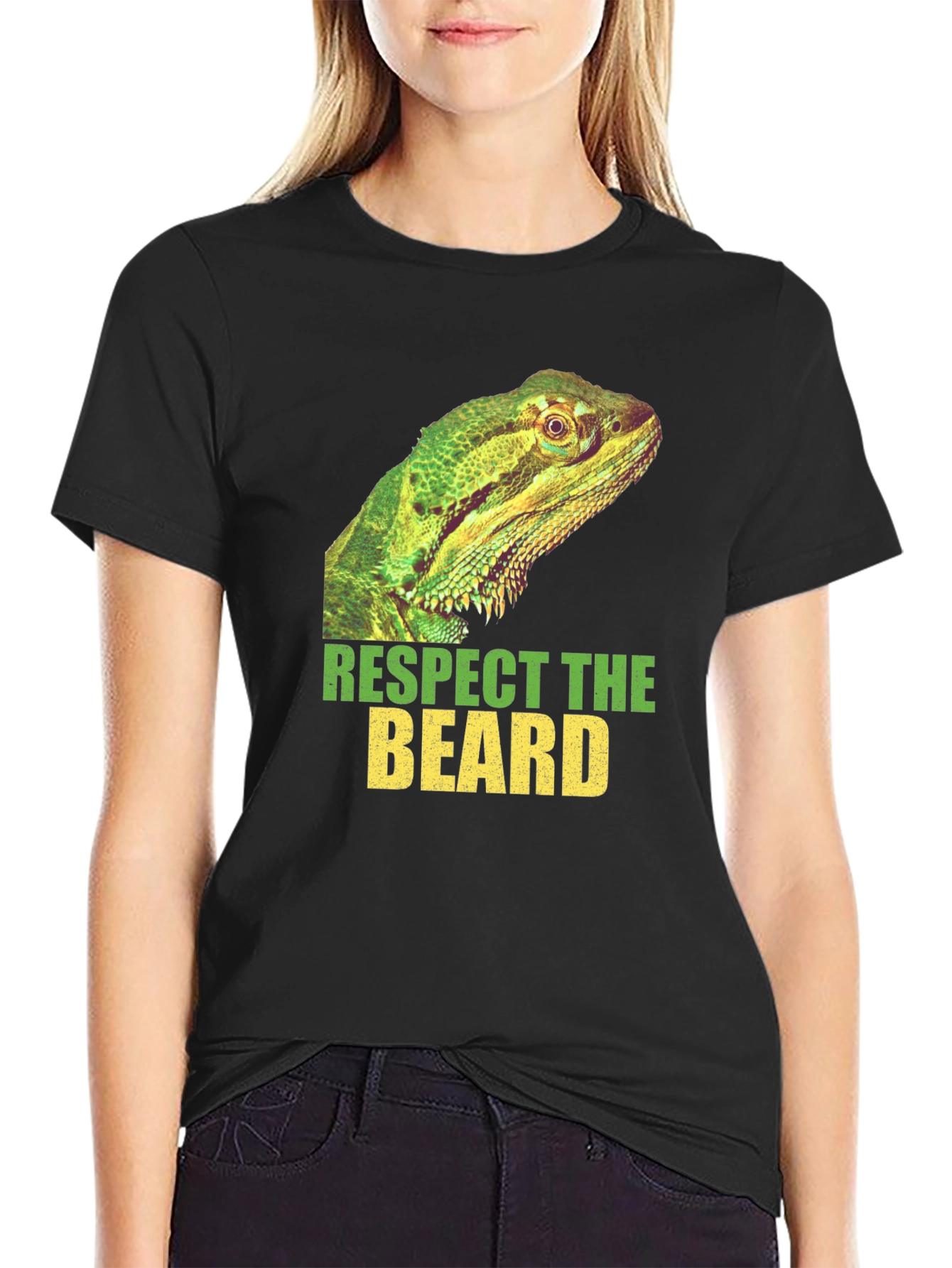 Black Respect The Beard Lizard Graphic T-Shirt view 2
