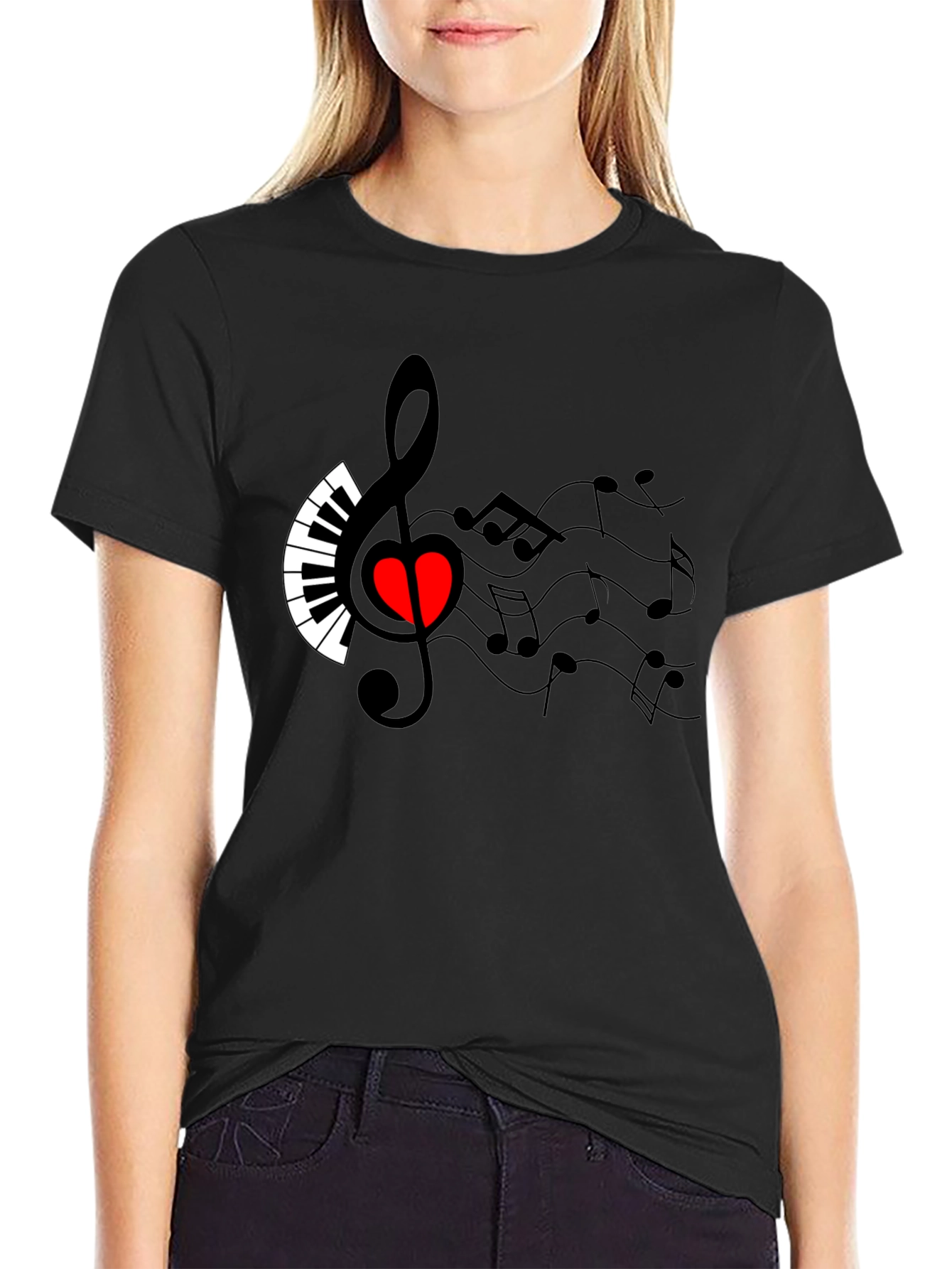 Black Musical Heart T-Shirt - Express Your Passion view 2
