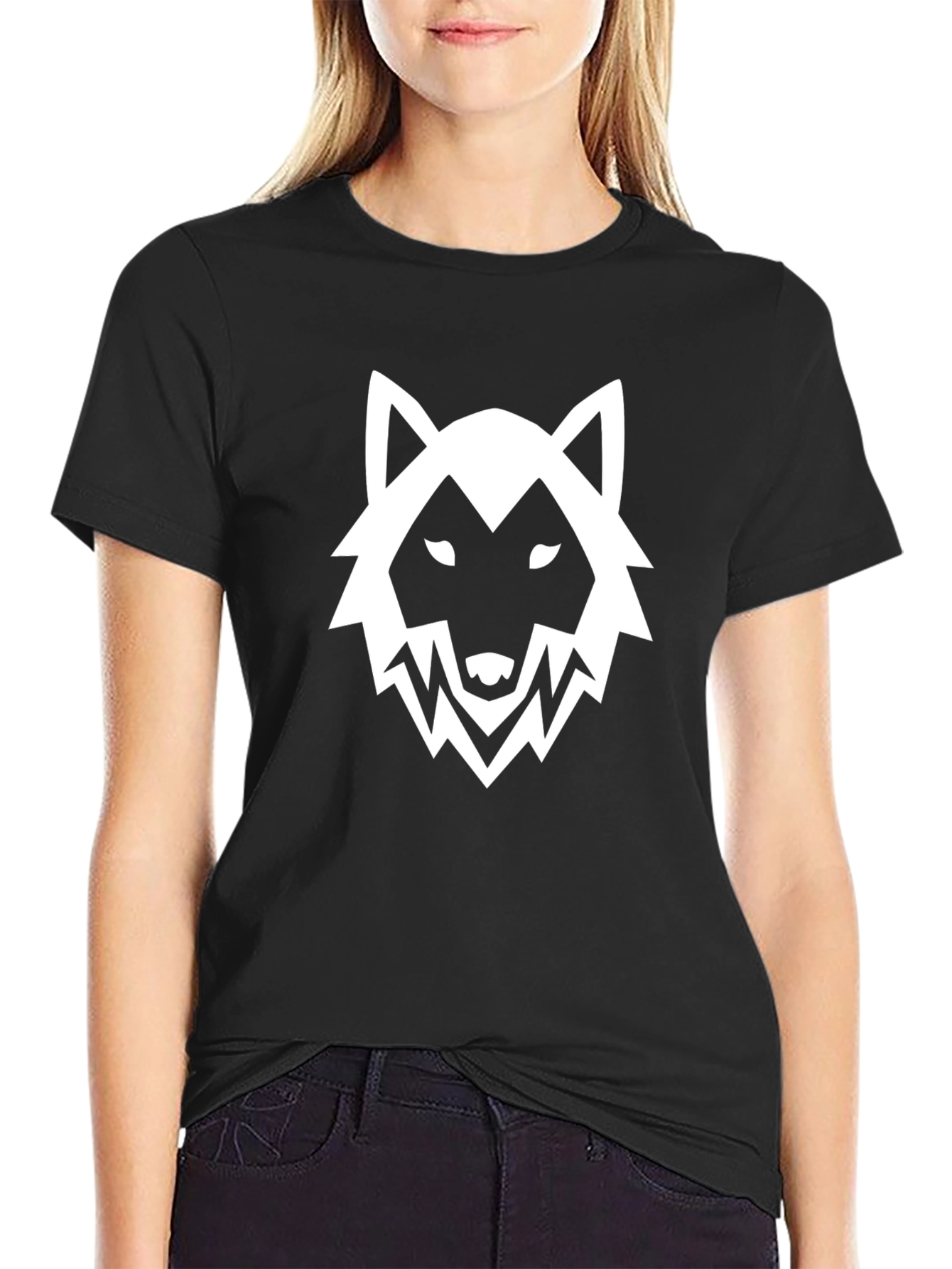 Black Wolf Graphic Black T-Shirt - Modern Style view 2