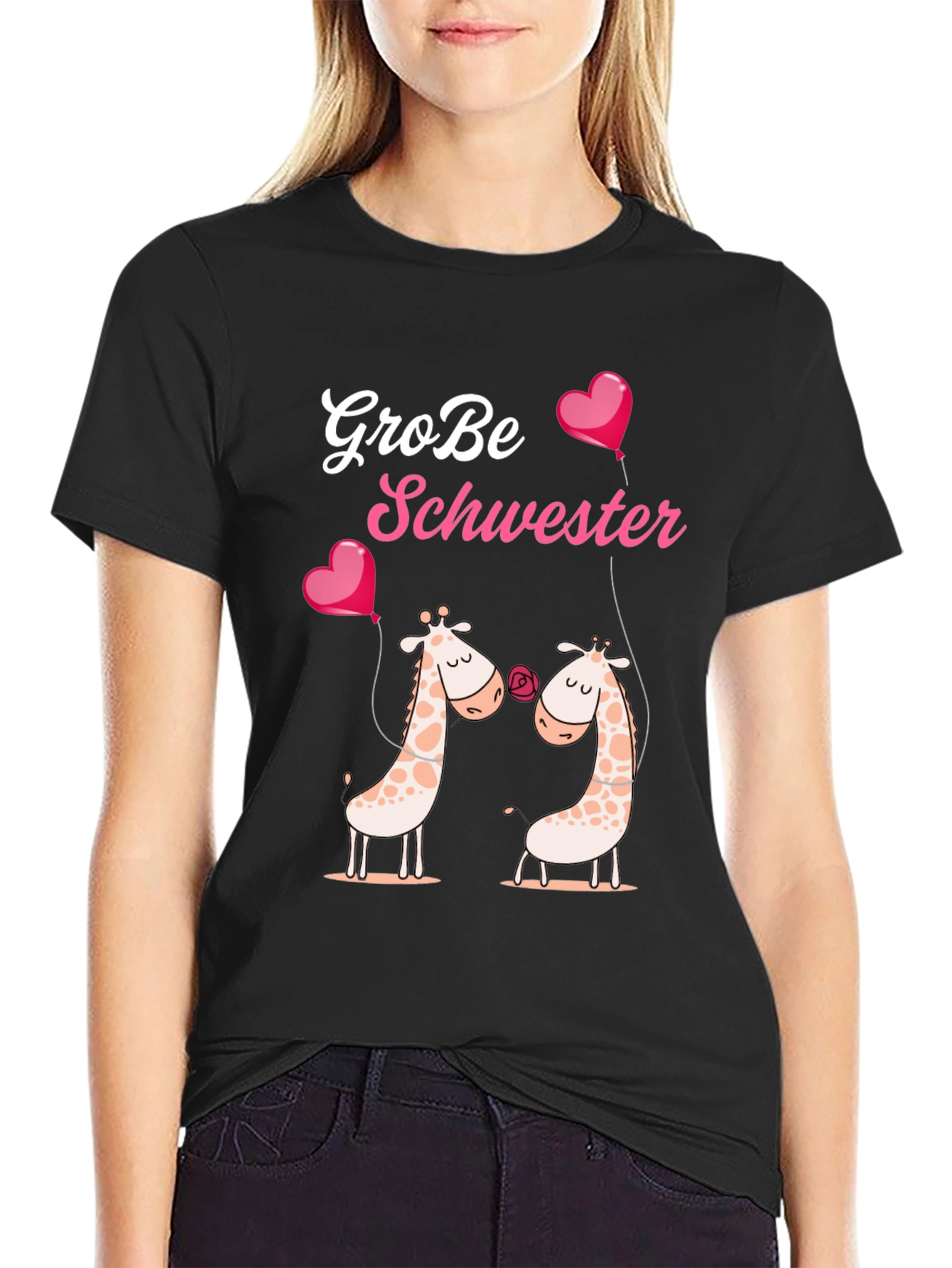 Black Große Schwester Giraffe T-Shirt view 2