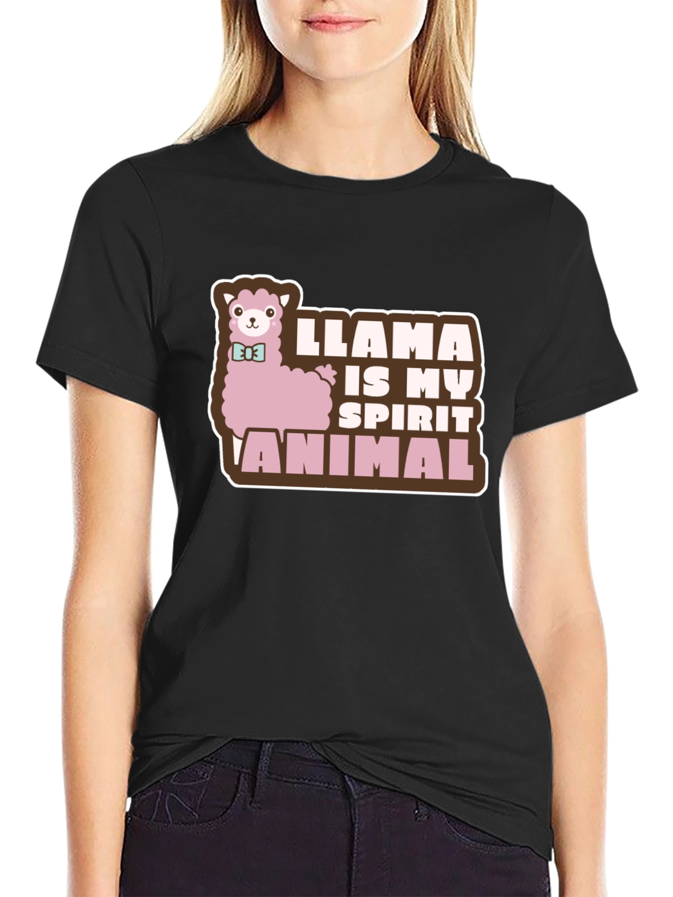 Black Llama is My Spirit Animal T-Shirt - Black Cotton Tee view 2