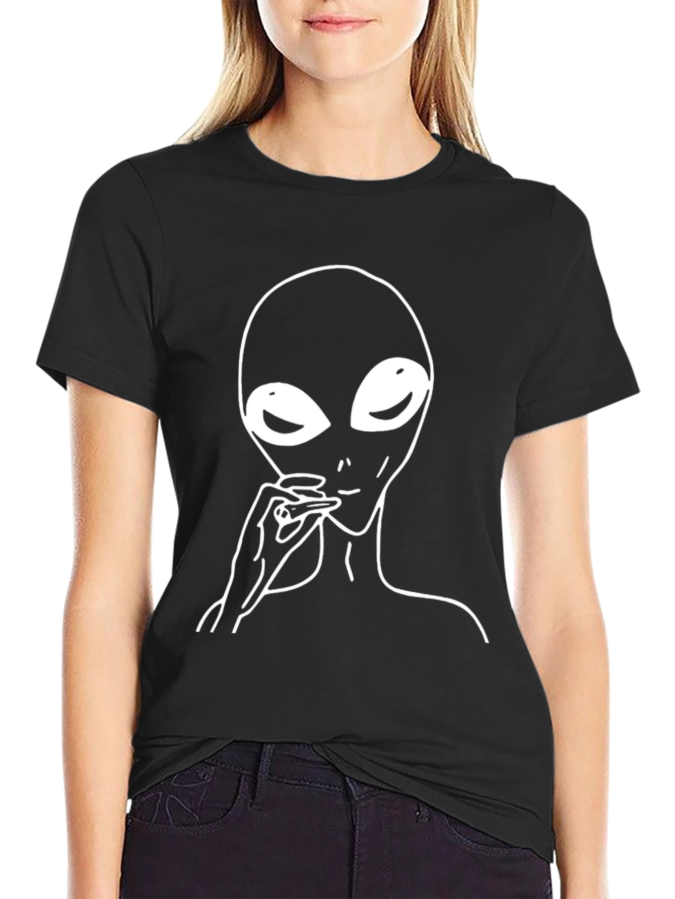 Black Alien Smoking Black T-Shirt view 2
