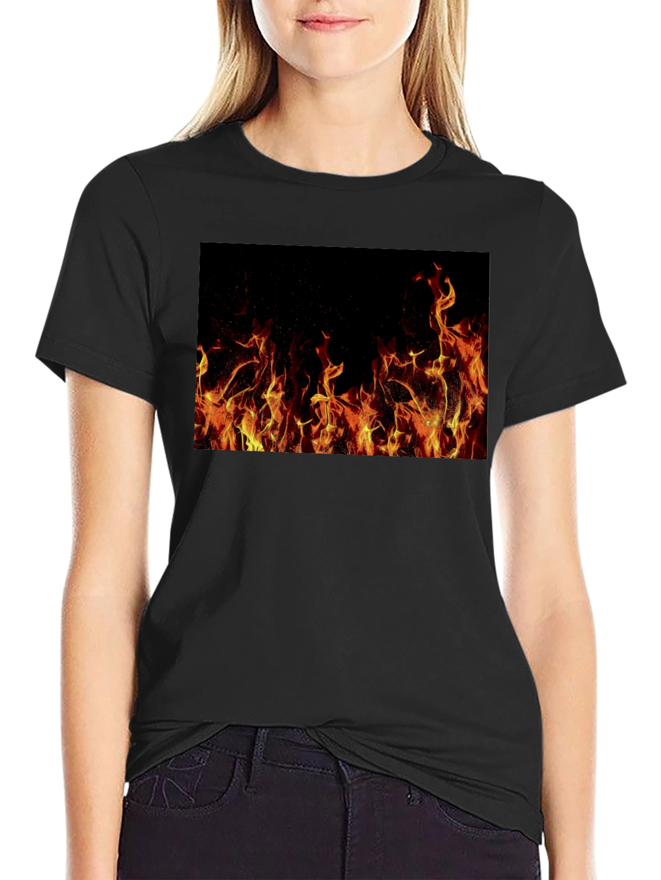 Black Inferno T-Shirt: Bold Fire Design view 2