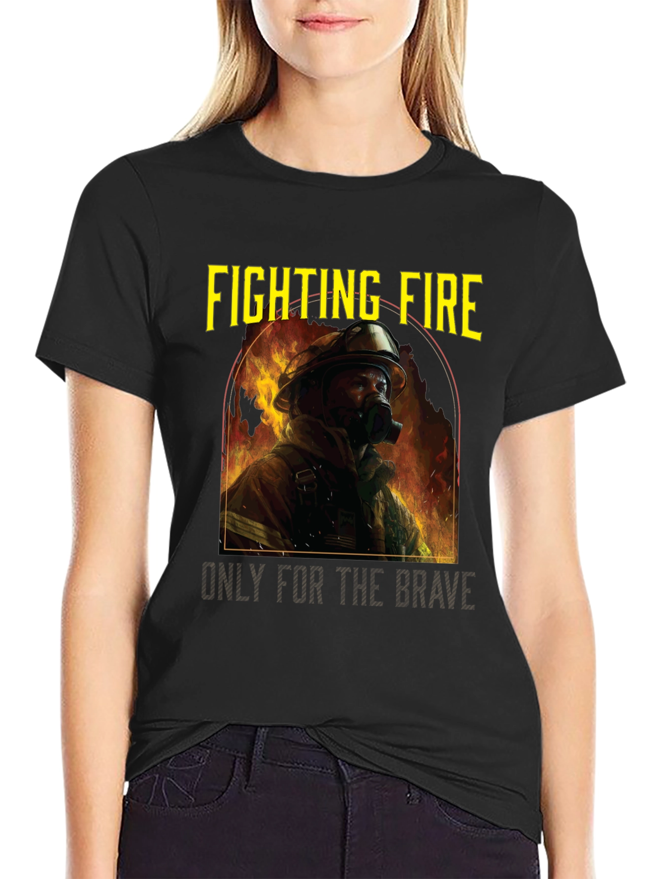 Black Fighting Fire Brave Firefighter T-Shirt view 2