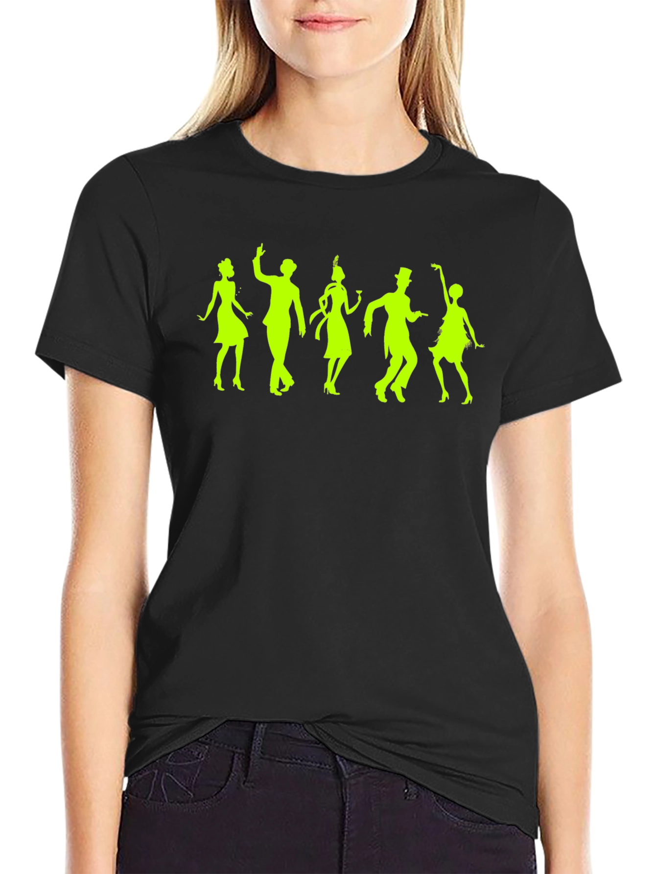 Black Retro Dance T-Shirt - Vintage Silhouette Design view 2