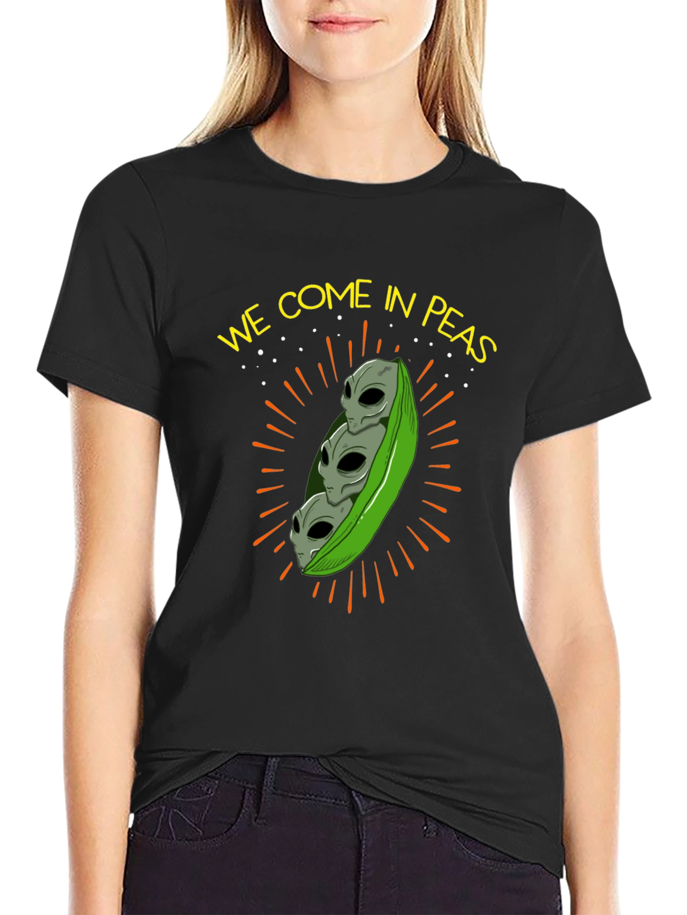 Black We Come In Peas Alien T-Shirt view 2