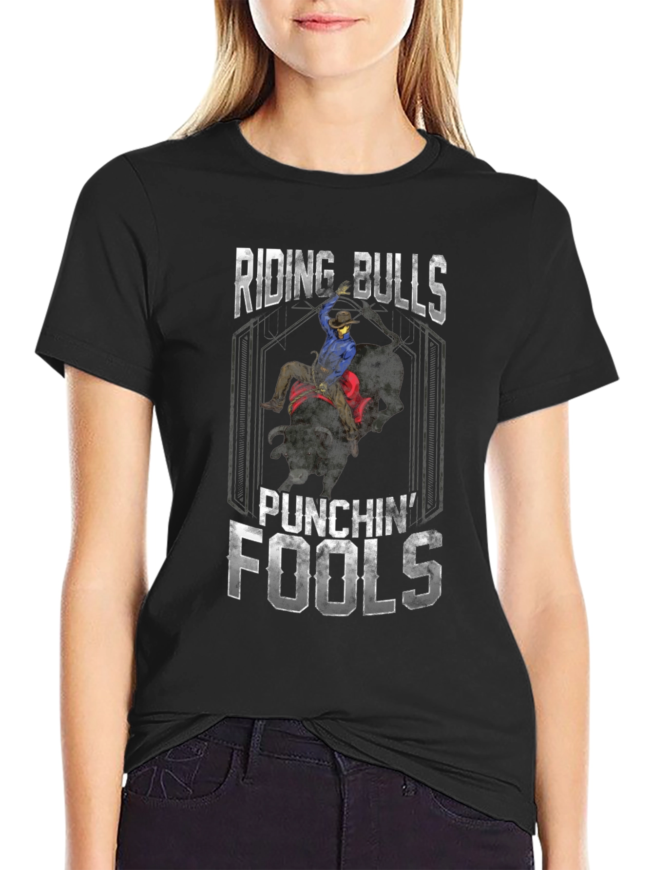 Black Riding Bulls Punchin' Fools Graphic Tee view 2