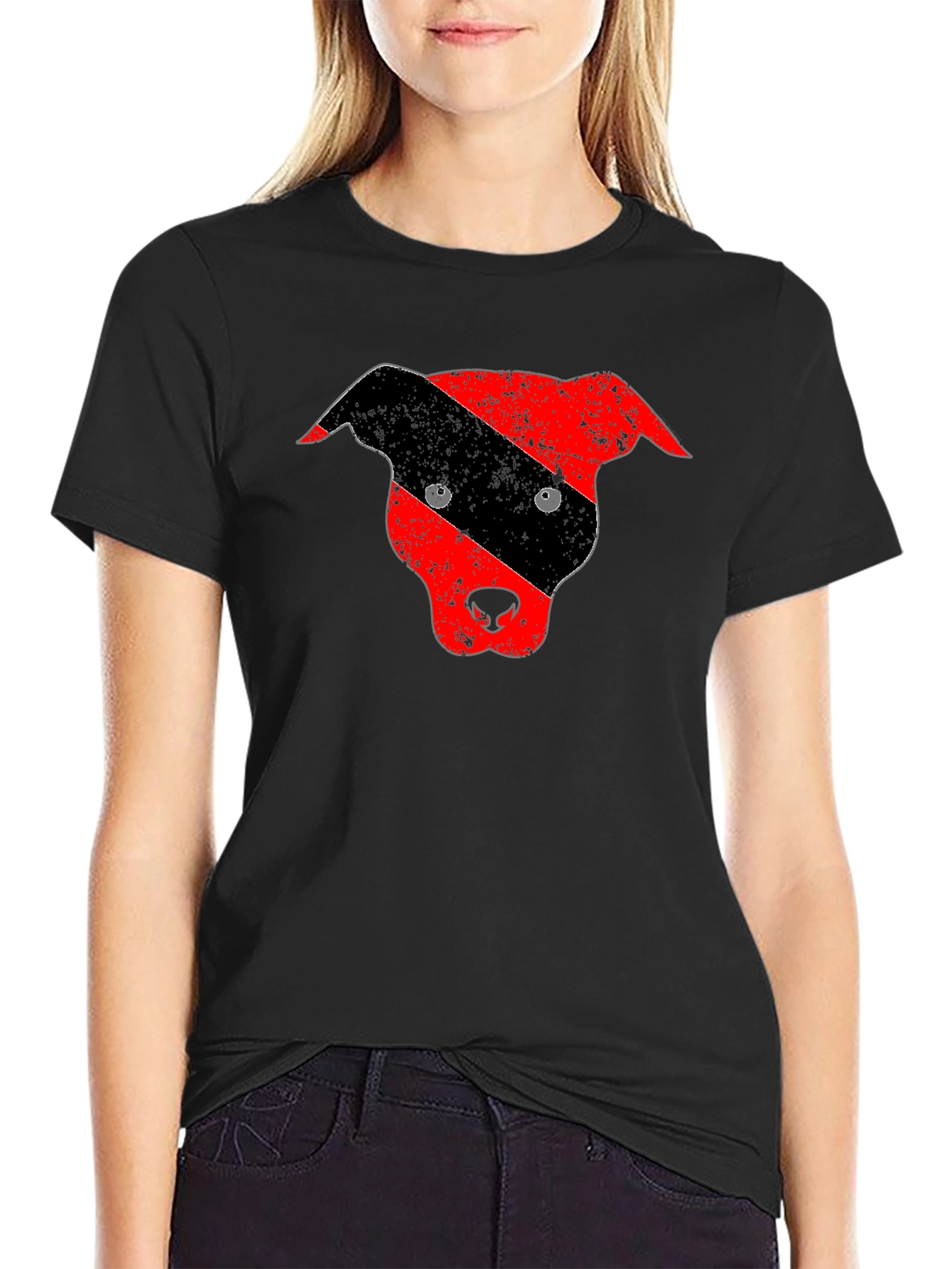 Black Distressed Pitbull Dog Head Graphic Tee view 2