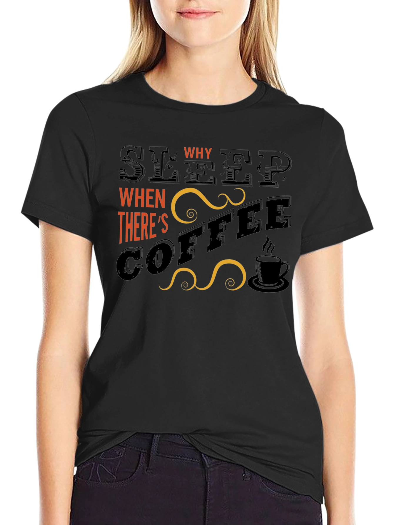 Black Sleep? Why? Coffee Graphic T-Shirt - Black view 2