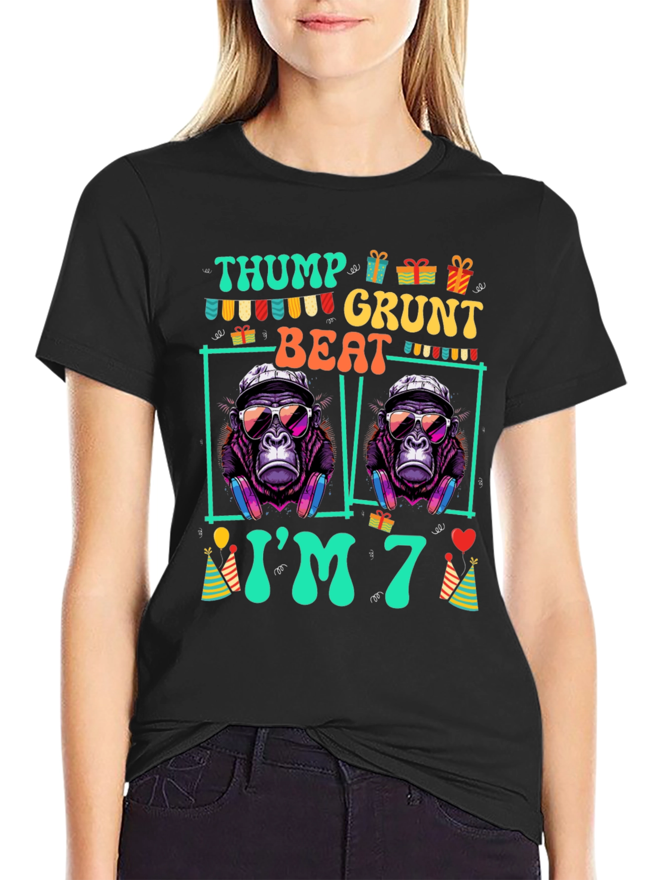 Black Thump Grunt Beat I'm 7 T-Shirt view 2