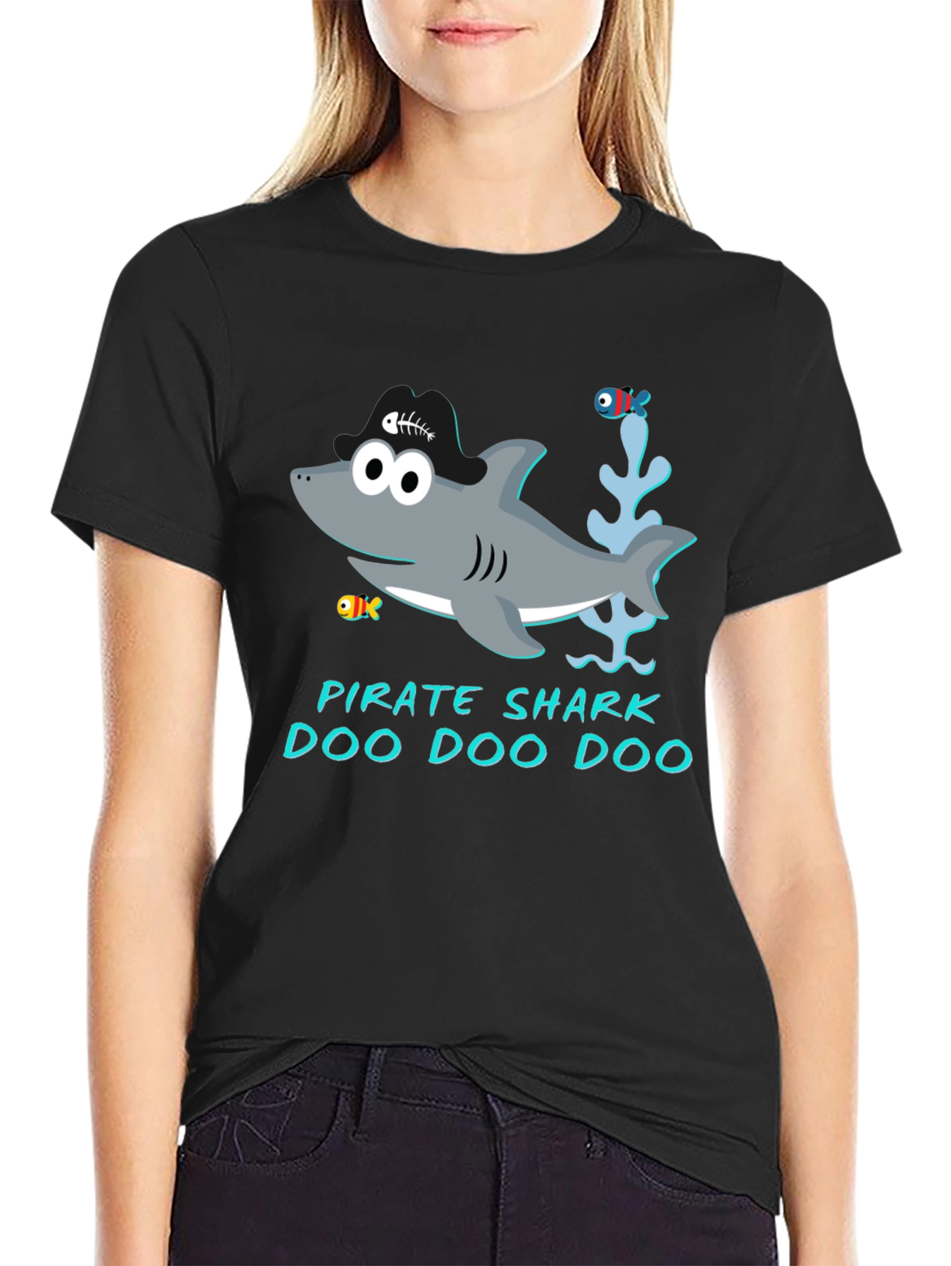 Black Pirate Shark Doo Doo Doo Graphic Tee view 2