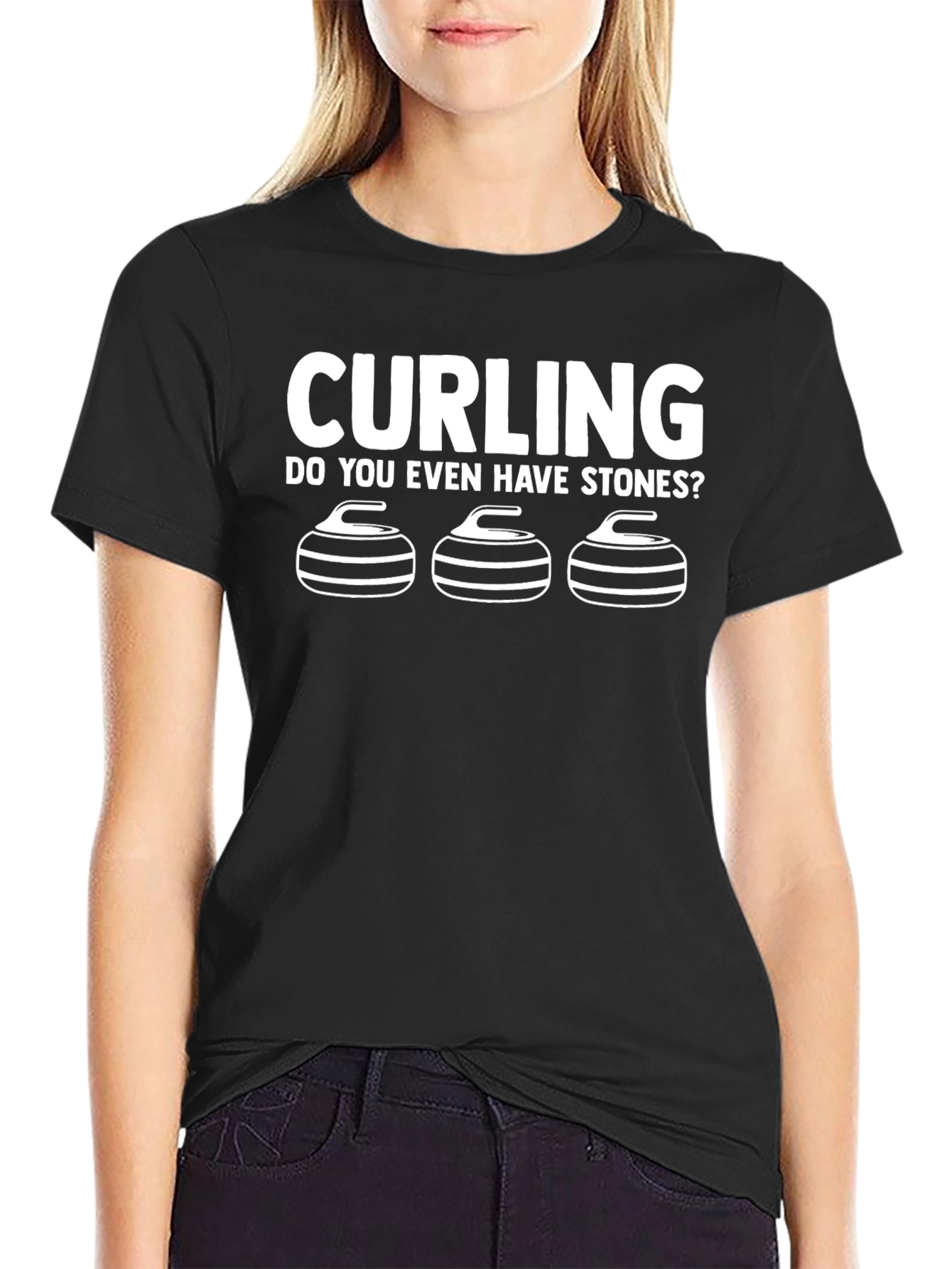 Black Curling Do You Even Have Stones? Funny T-Shirt view 2
