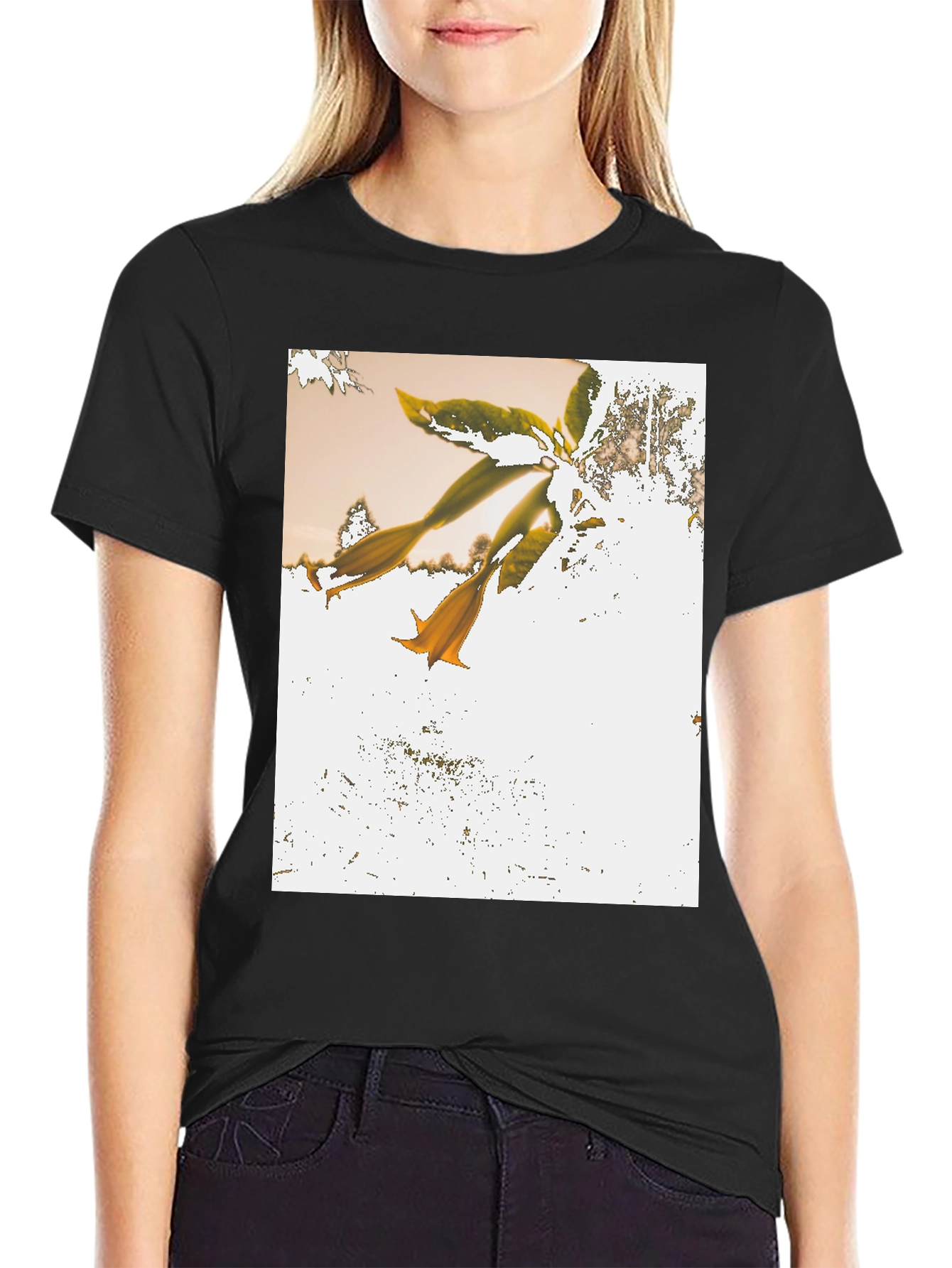 Black Botanical Print Black T-Shirt view 2