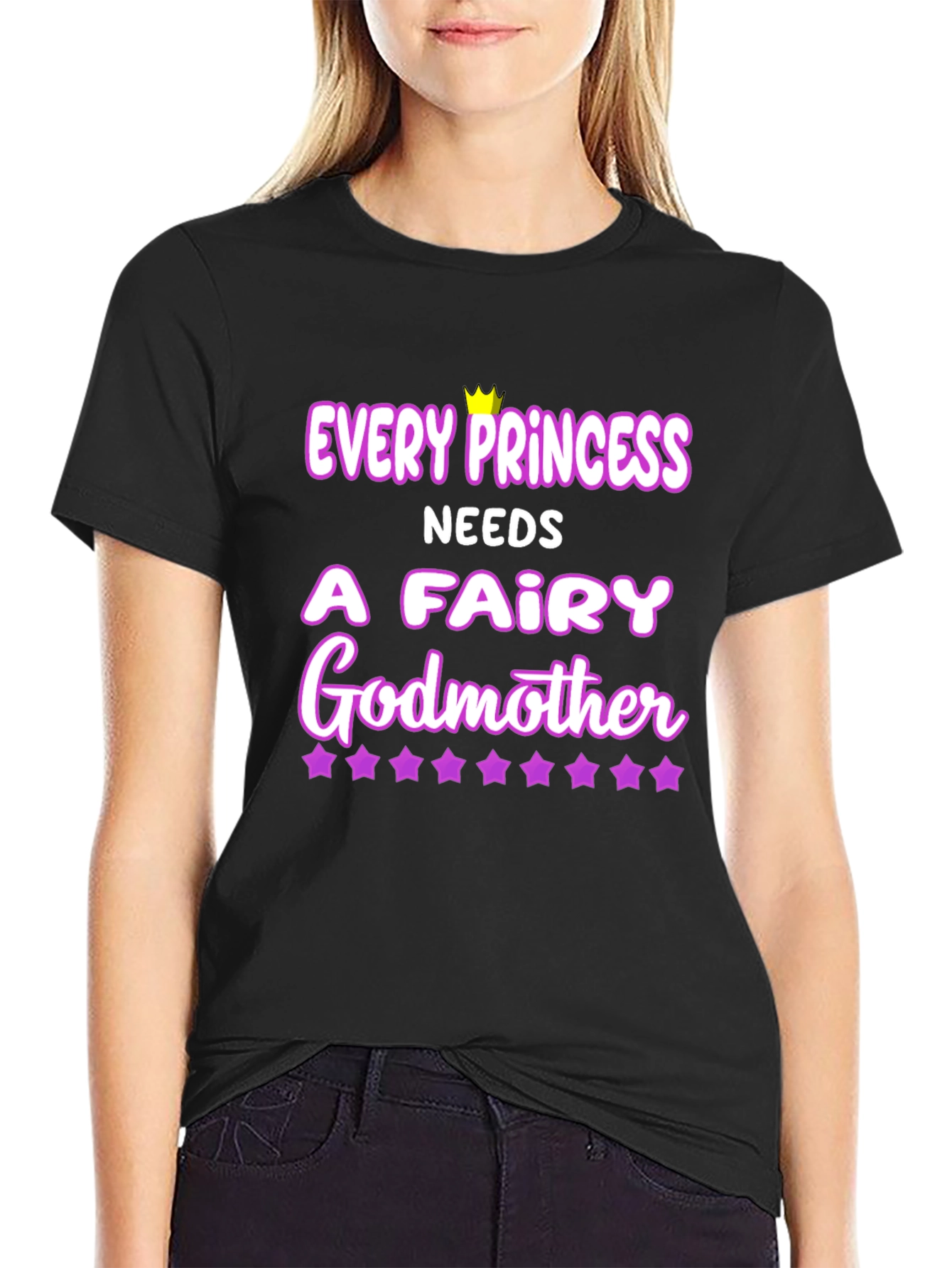 Black Every Princess Needs a Fairy Godmother Black T-Shirt view 2