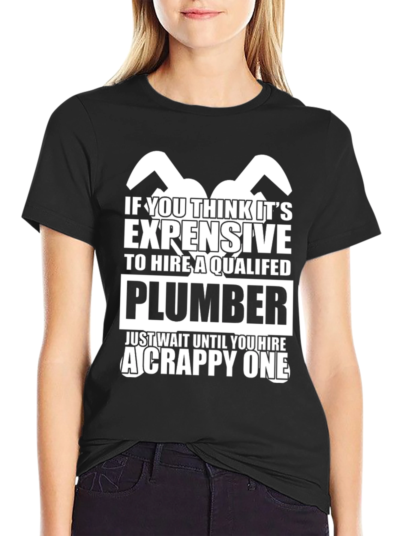 Black Qualified Plumber Humor Graphic Tee view 2