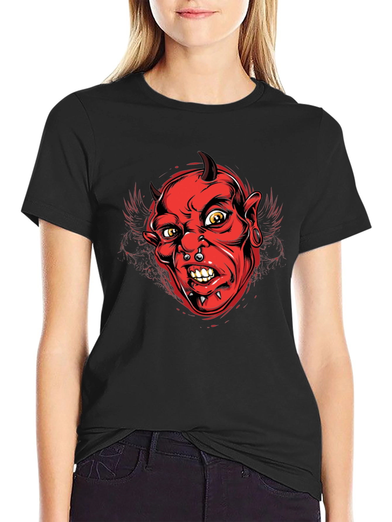 Black Devil Graphic Print Men's Black T-Shirt view 2