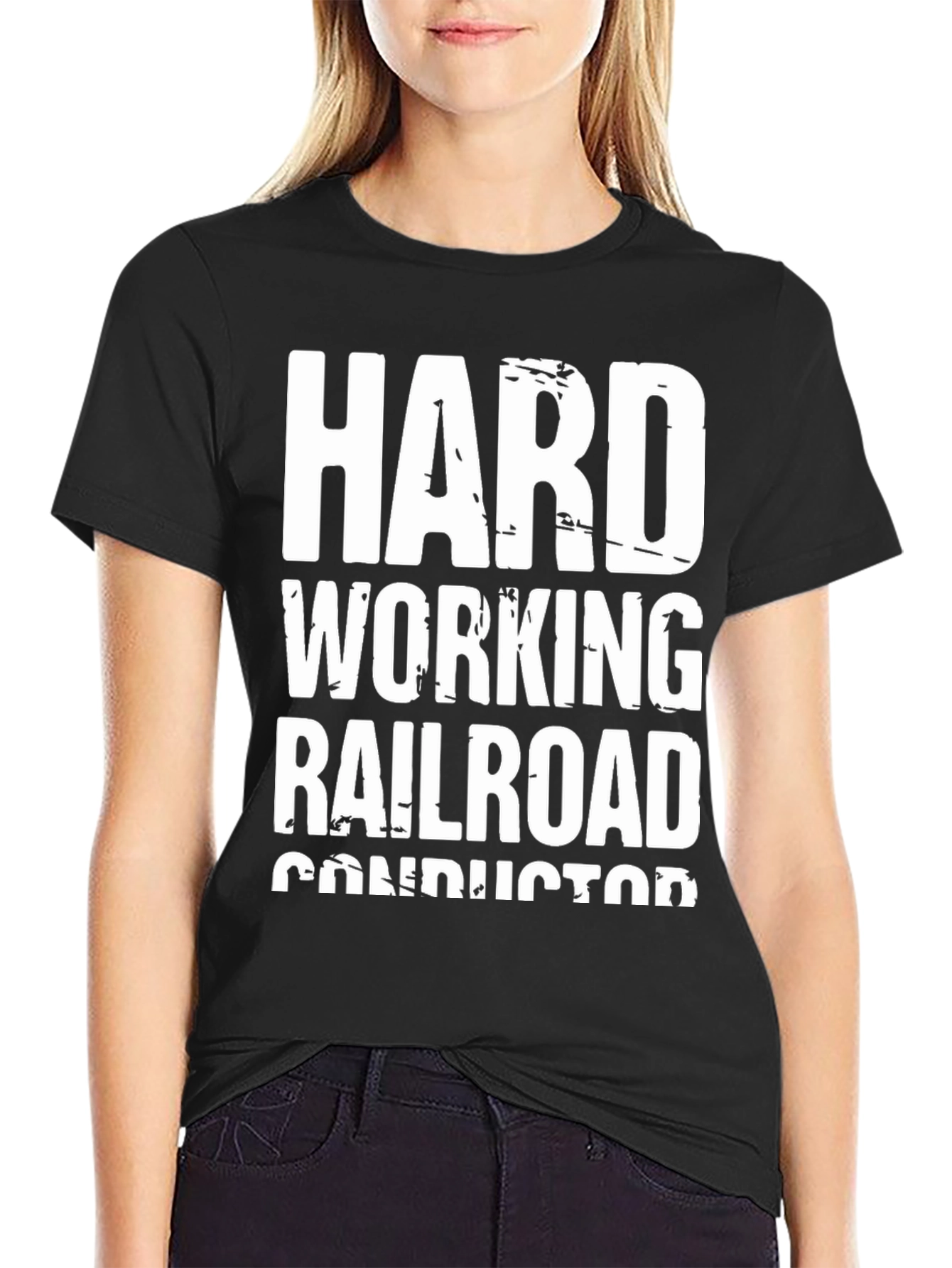Black Hard Working Railroad Conductor T-Shirt view 2