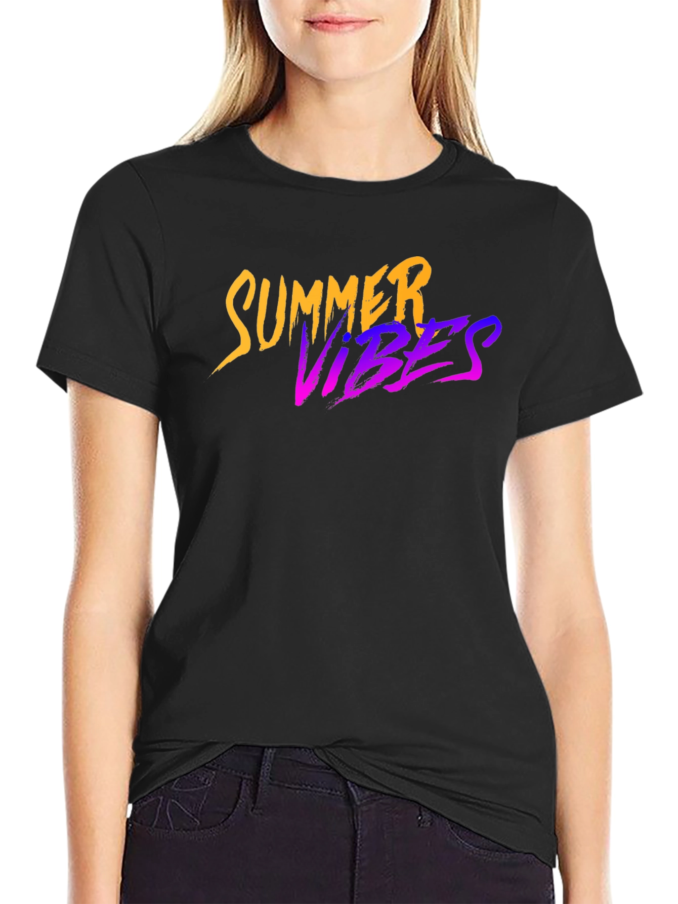 Black Summer Vibes Graphic Black T-Shirt view 2