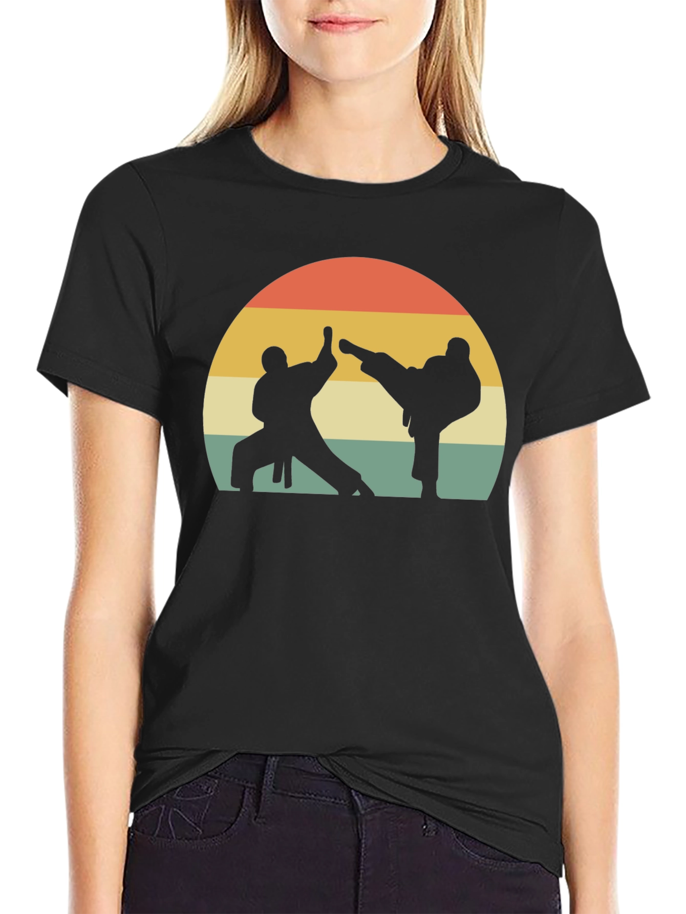 Black Karate Silhouette Graphic Tee view 2