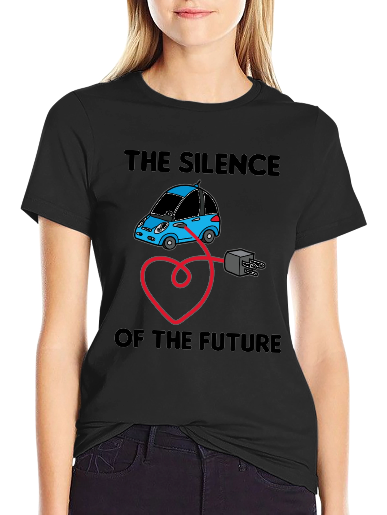 Black Electric Car T-Shirt - Silence of the Future view 2