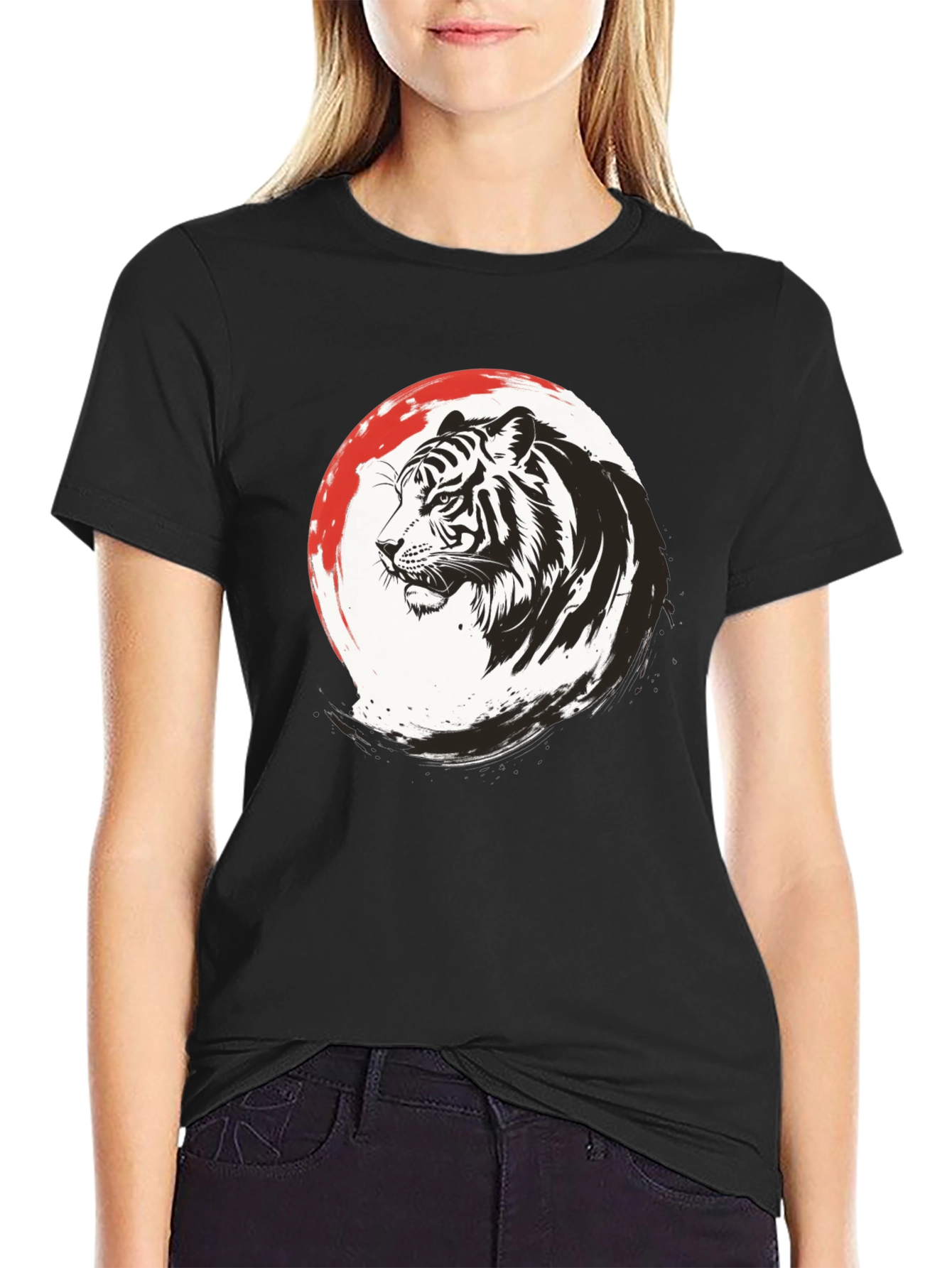 Black Tiger Graphic Print Men's Black T-Shirt view 2