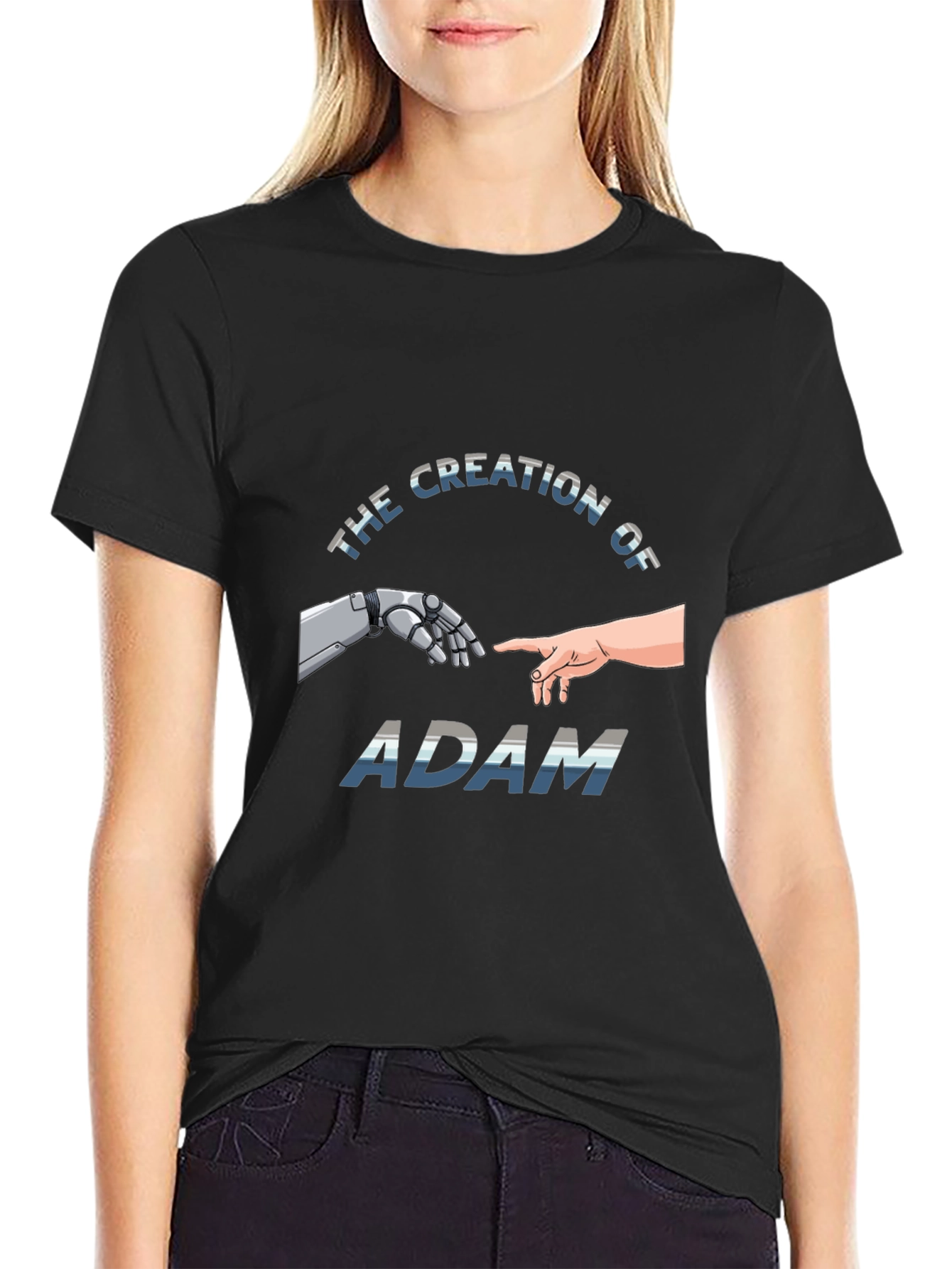 Black Creation of Adam Robot Touch T-Shirt view 2