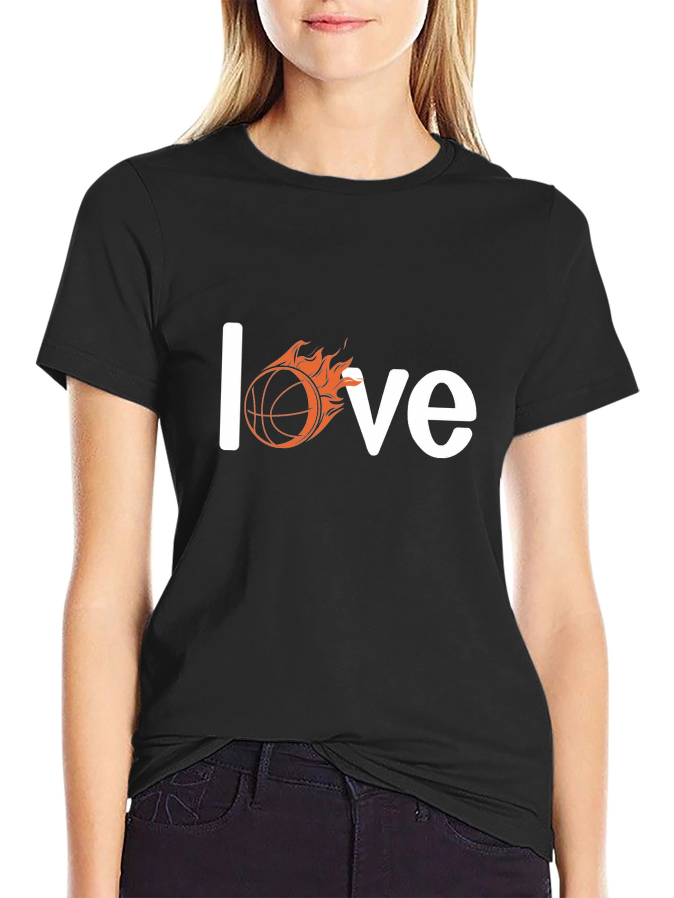 Black Fiery Basketball Love T-Shirt - Black view 2