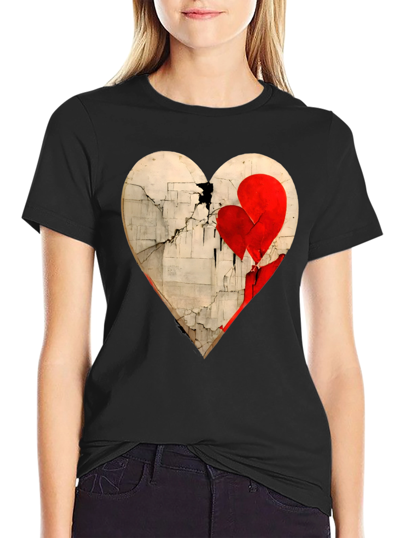 Black Heart Graphic Tee - Artistic Valentine's Day Shirt view 2