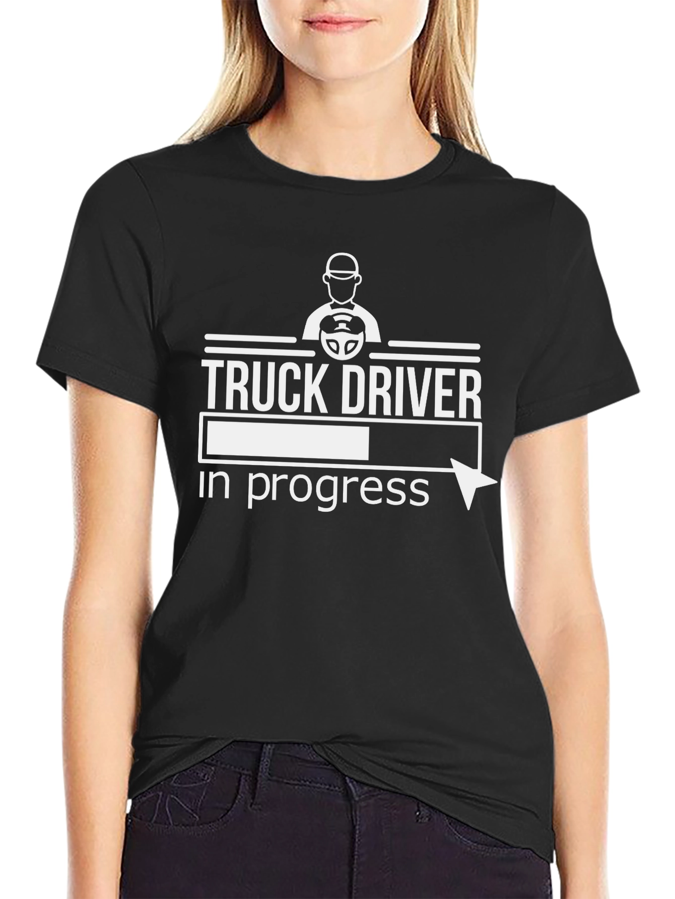 Black Truck Driver In Progress Funny T-Shirt view 2