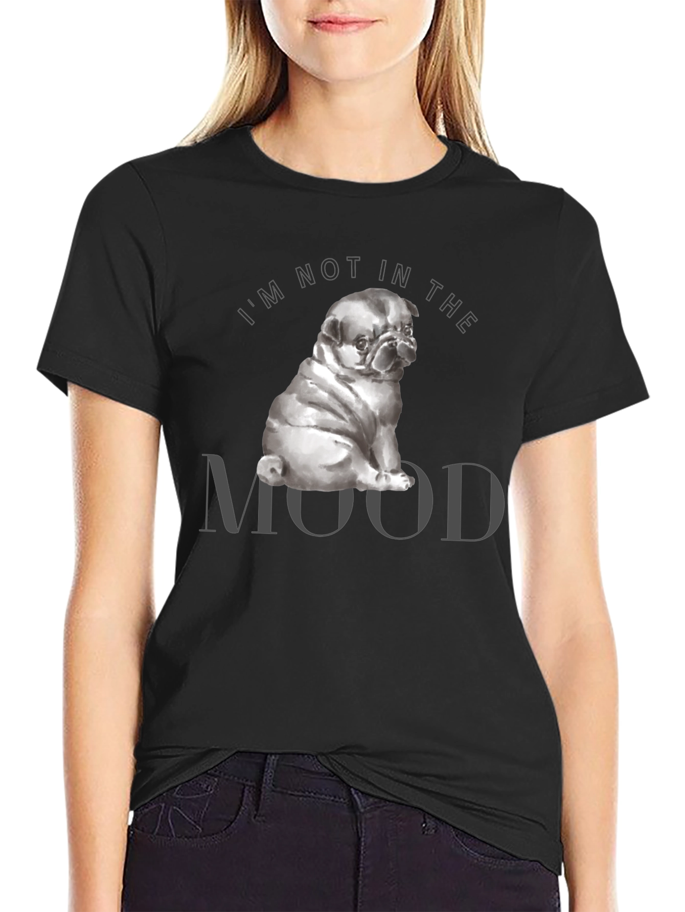 Black Pug Mood Graphic Tee - Men's Short Sleeve Black T-Shirt view 2