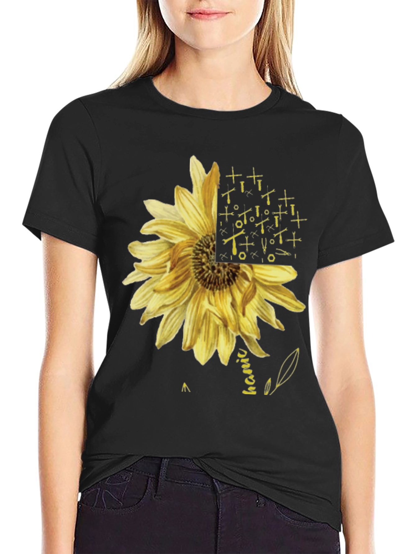 Black Mechanic Sunflower Graphic T-Shirt - Black view 2