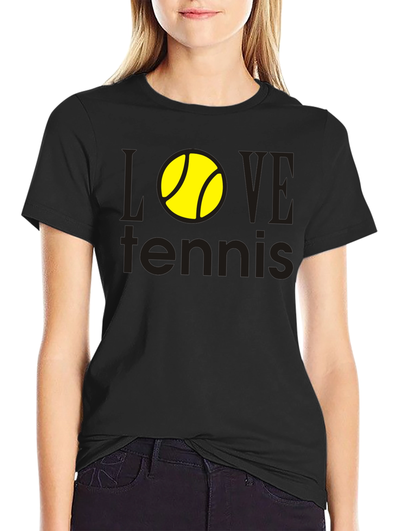 Black Love Tennis Graphic Tee - Black Cotton Shirt view 2