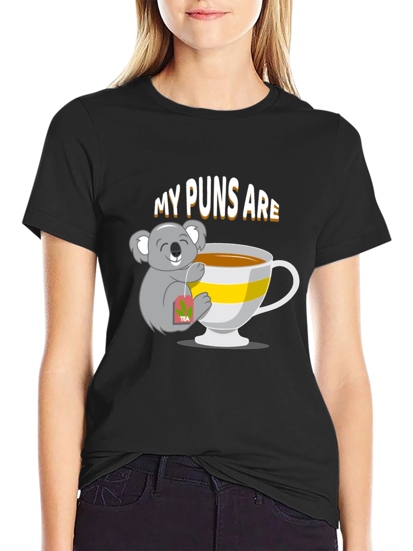 Black Koala Tea Puns T-Shirt view 2