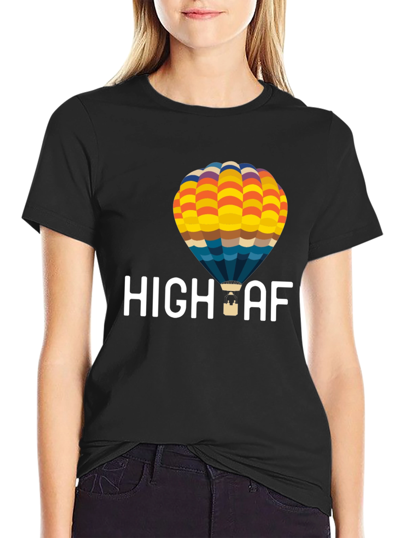 Black High AF Hot Air Balloon T-Shirt - Black view 2