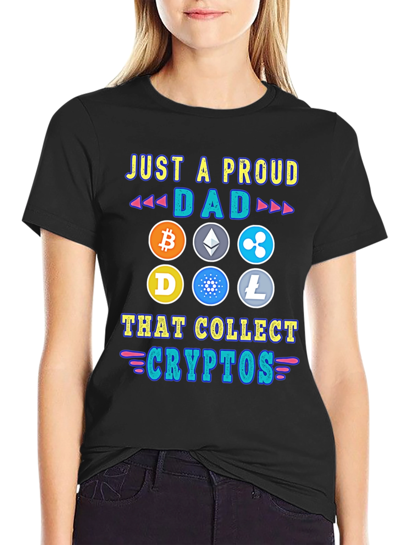 Black Proud Dad Crypto Collector T-Shirt view 2