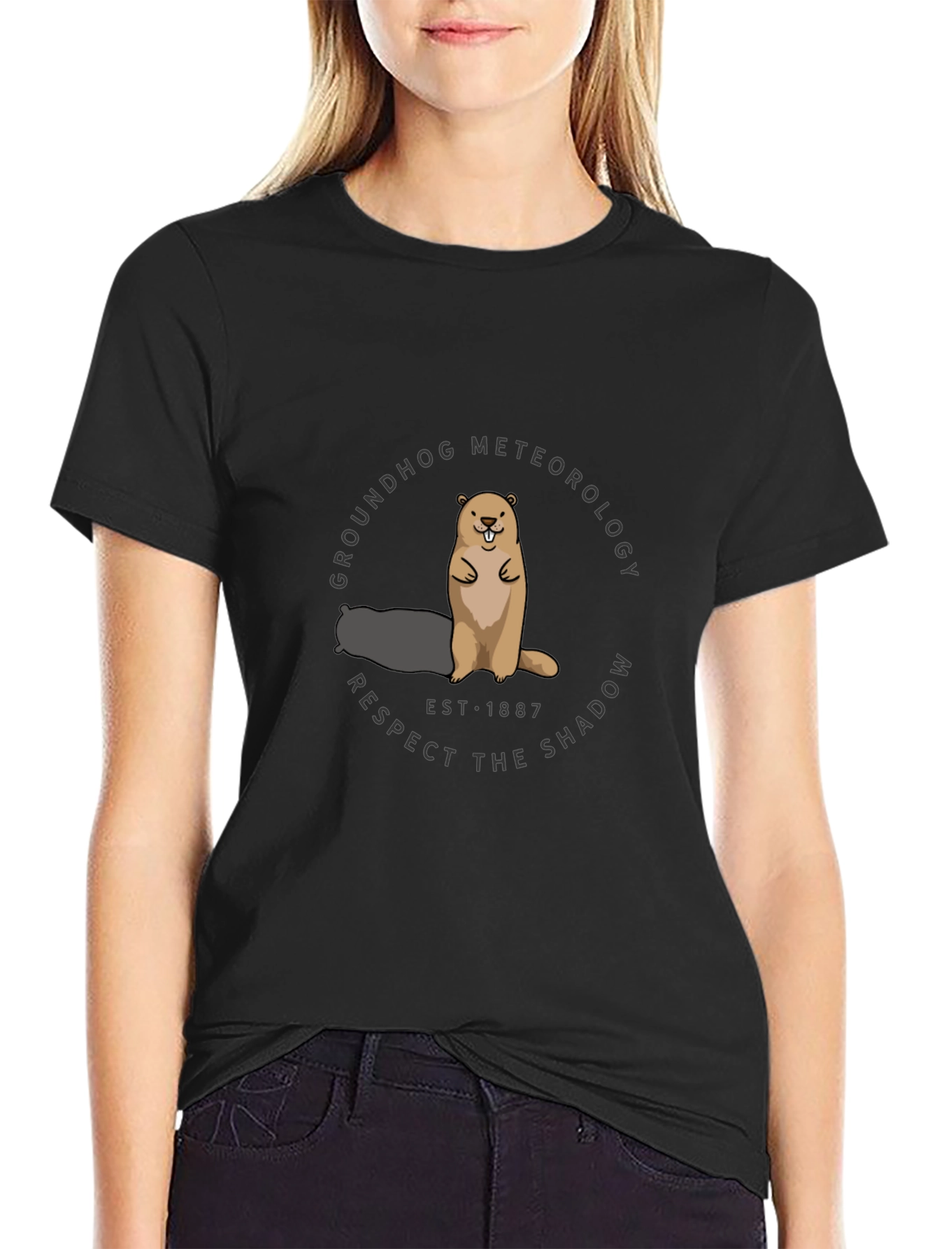 Black Groundhog Meteorology T-Shirt view 2