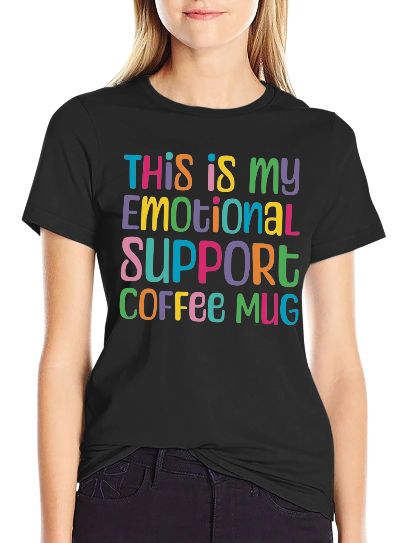 Black Emotional Support Coffee Mug T-Shirt - Funny Graphic Tee view 2