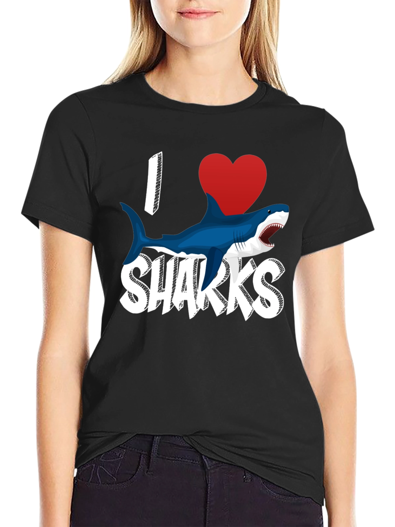 Black I Love Sharks T-Shirt - Black Cotton Blend view 2