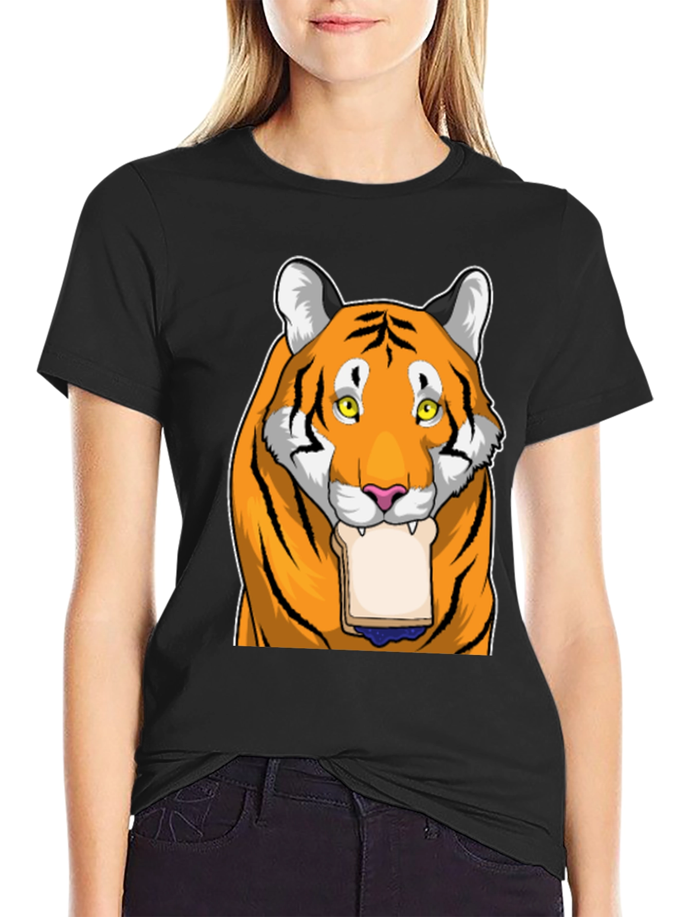 Black Tiger Eating Bread T-Shirt view 2