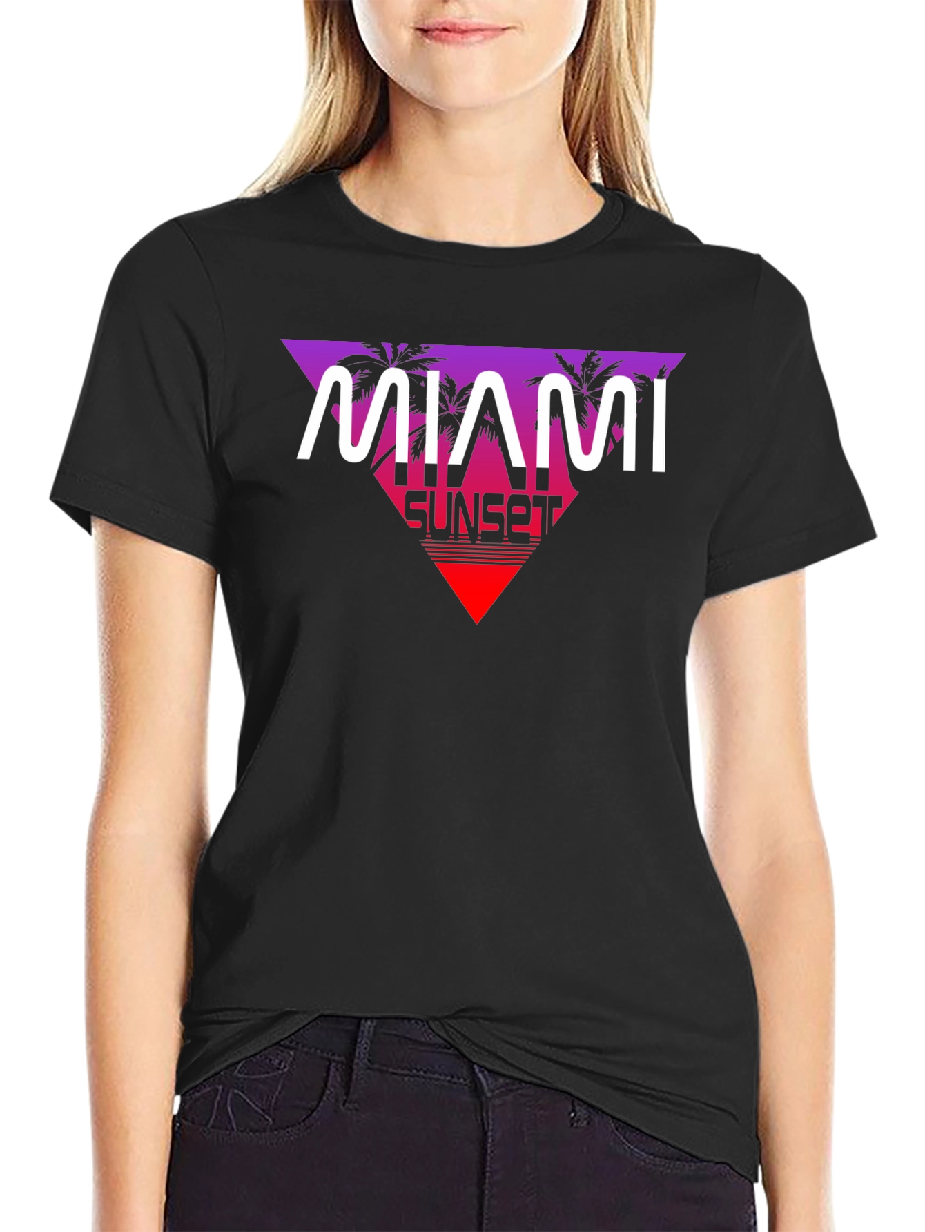 Black Miami Sunset Retro T-Shirt view 2