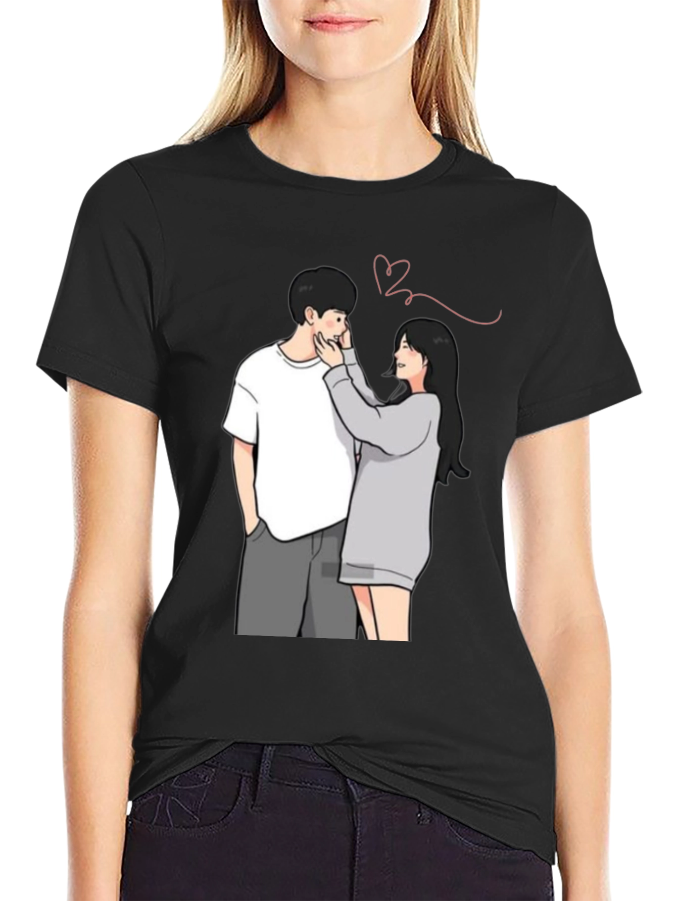 Black Couple Graphic Print Tee - Black view 2