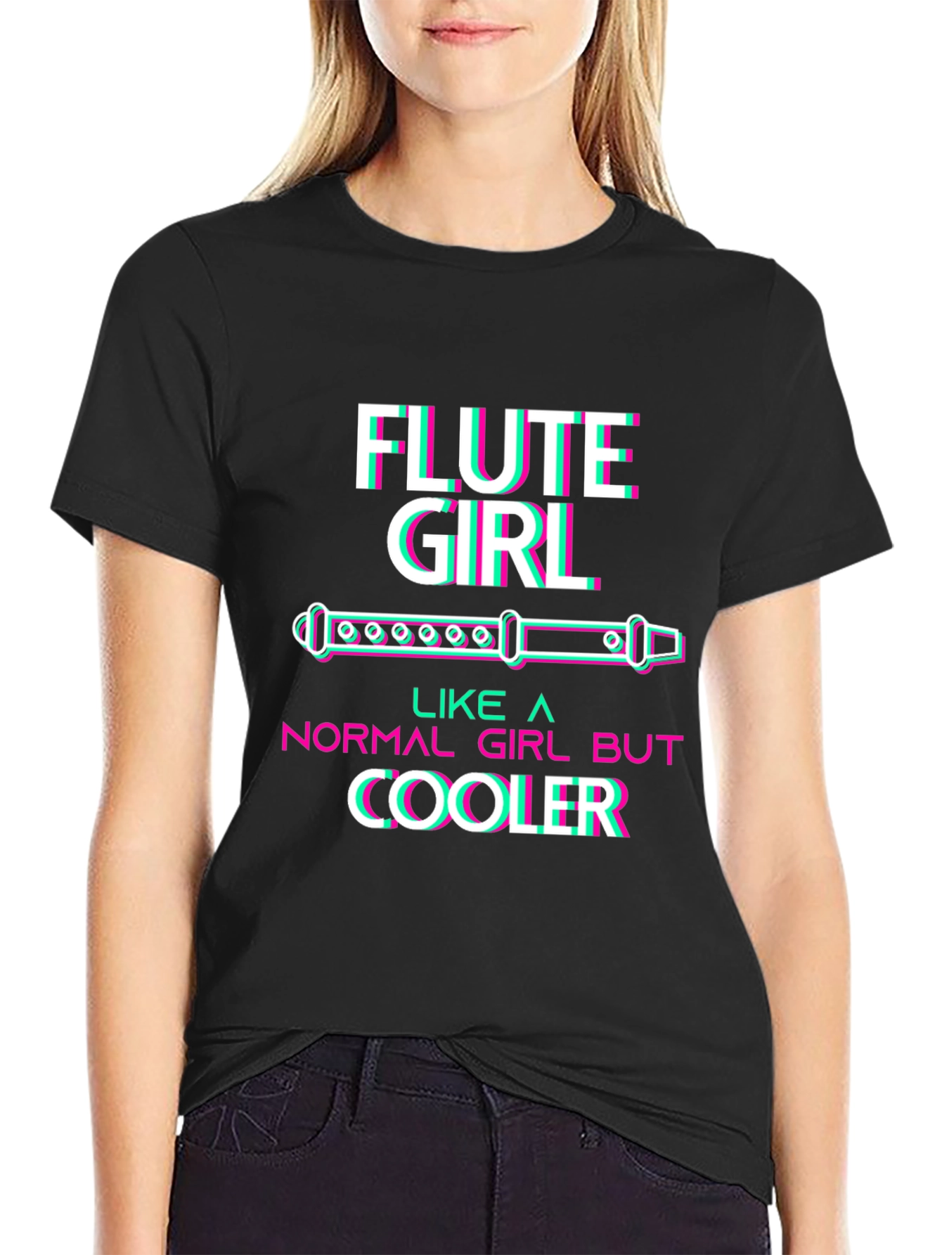 Black Flute Girl T-Shirt - Music Lover Tee view 2